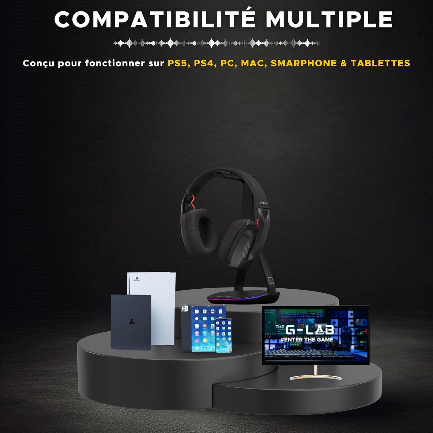 The G-Lab - Korp Platinium - Wireless Gaming Headset Rechargeable PC/PS4/PS5 - Wireless Gaming Headset Bluetooth / 2.4 Ghz - Gaming Headset with Stereo Sound and Stable Connection - New image number 5