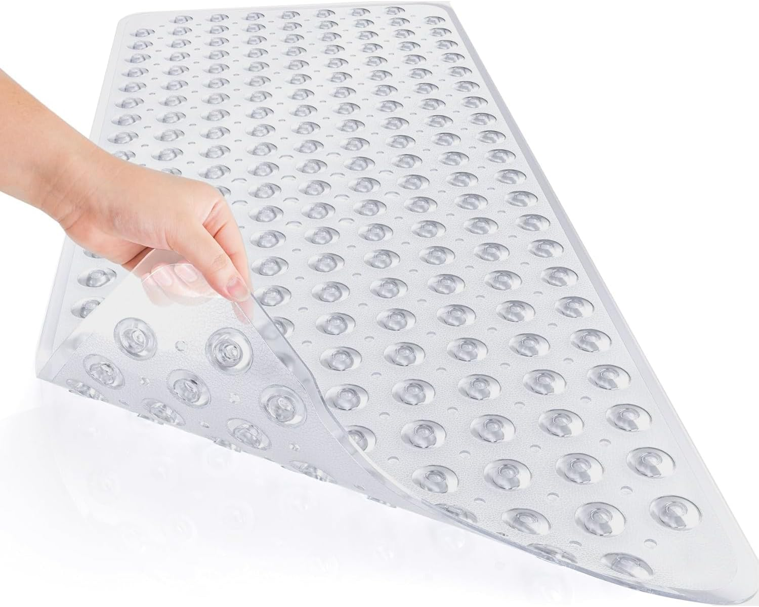 Mumoo Bear Non Slip Bath Mat for Tub, 100 X 40Cm Extra Long Shower Mat anti Mould, Machine Washable Bathroom Bathtub Mat with Suction Cups and Drain Holes, Soft on Feet, Clear