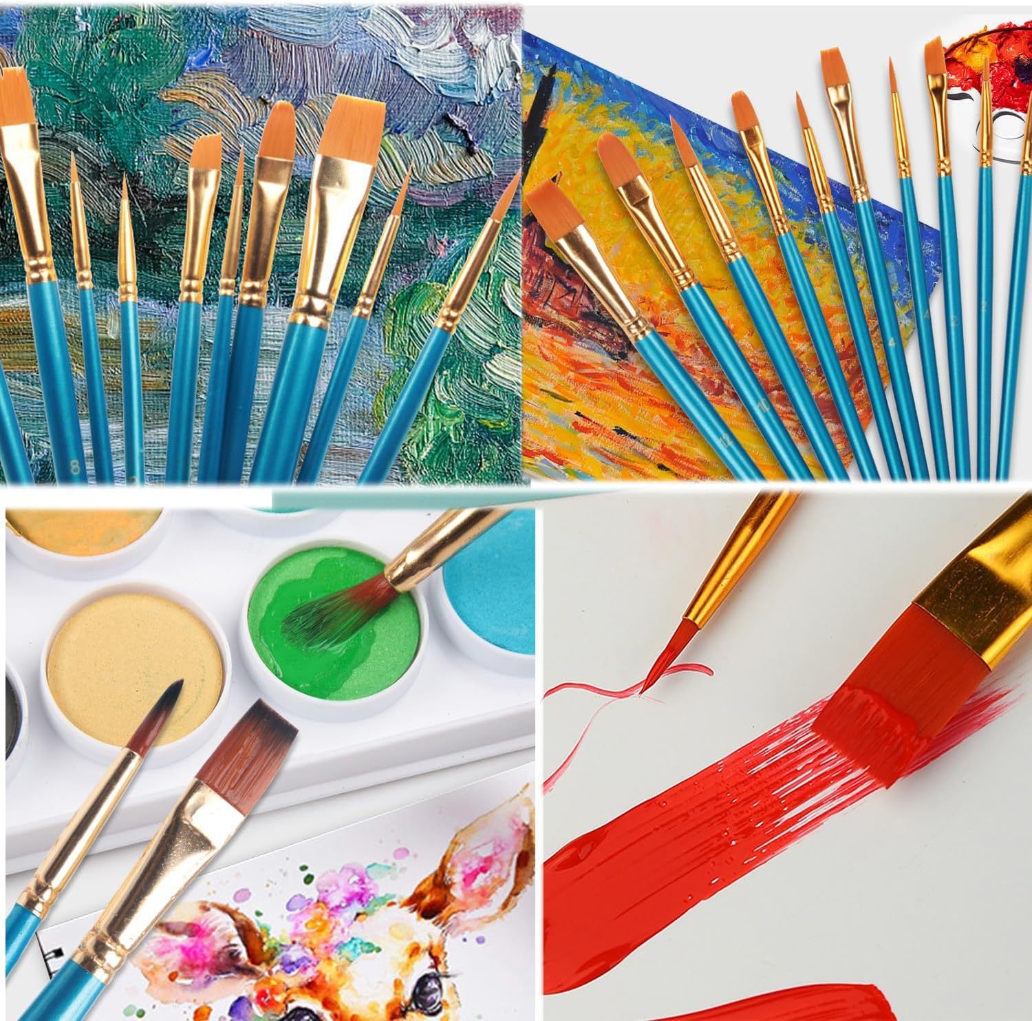 Paint Brushes Set, Flat round Pointed Tip Paint Brushes for Fine Detailing Art Painting Acrylic Watercolor Oil Gouache Tempera and Body Painting (Blue 20Pcs+Trays 5Pcs) image number 3