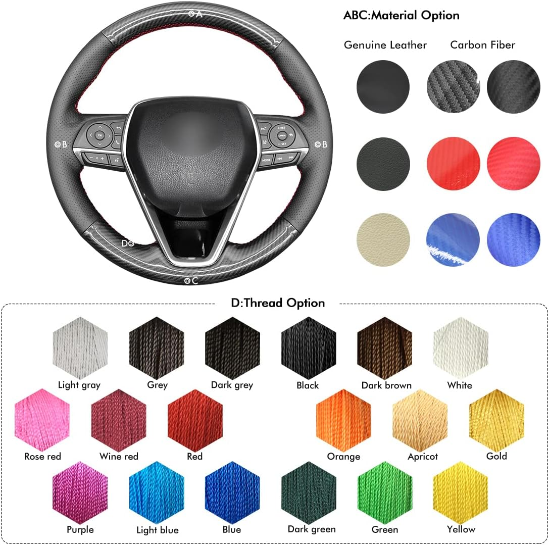 MEWANT Steering Wheel Cover for Toyota Camry/Corolla / RAV4 / Avalon Carbon Fiber&Genuine Leather Steering Wheel Wrap image number 1