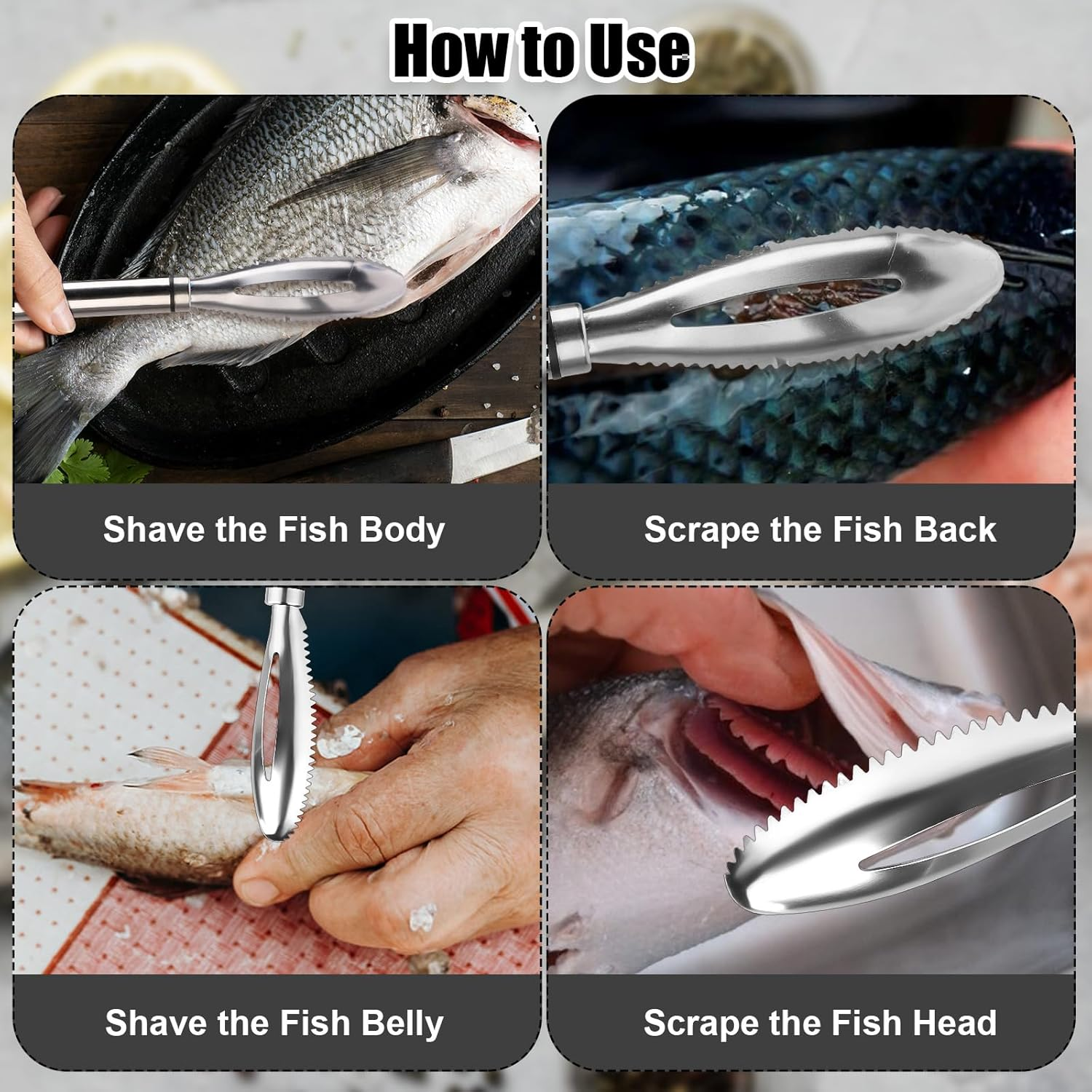 2Pcs Fish Scales Scraping Tool, 9.06X1.3In Multi-Functional Stainless Steel Fish Scaler Tool Fish Scale Knife Fish Descaler Tool Sawtooth Fish Scaler for Home Market Restaurant image number 4