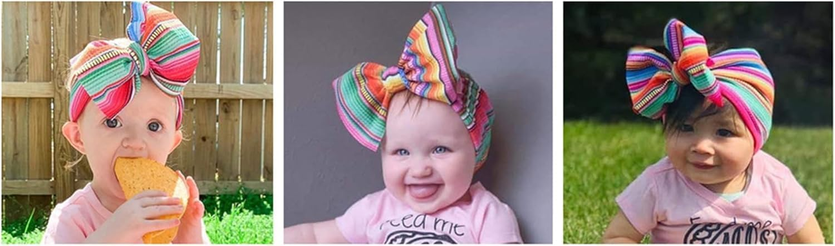 Baby Rainbow Stripe Headband Turban Bows for Baby Girls Rainbow Hair Band Bowknot Hair Accessory image number 1