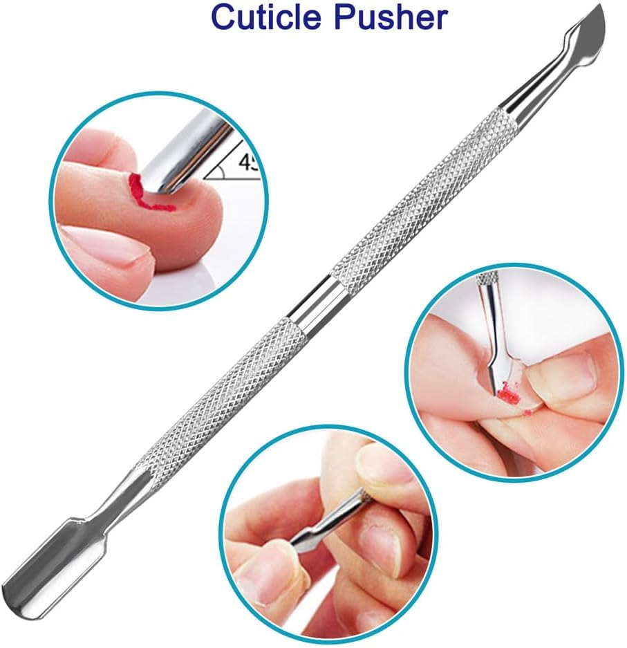 Pingispower Cuticle Pusher Set, 2PCS Professional Grade Stainless Steel Cuticle Cutter and Cuticle Remover Tools, Durable Manicure Kit and Pedicure Tool for Fingernails and Toenails