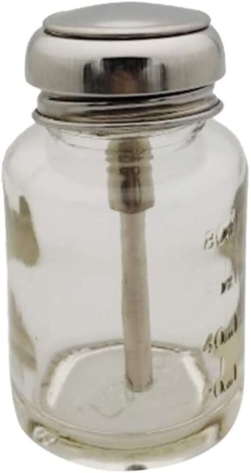 Push Glass Bottle Push down Pump Alcohol Dispenser for Nail Polish Makeup Remover 80ML
