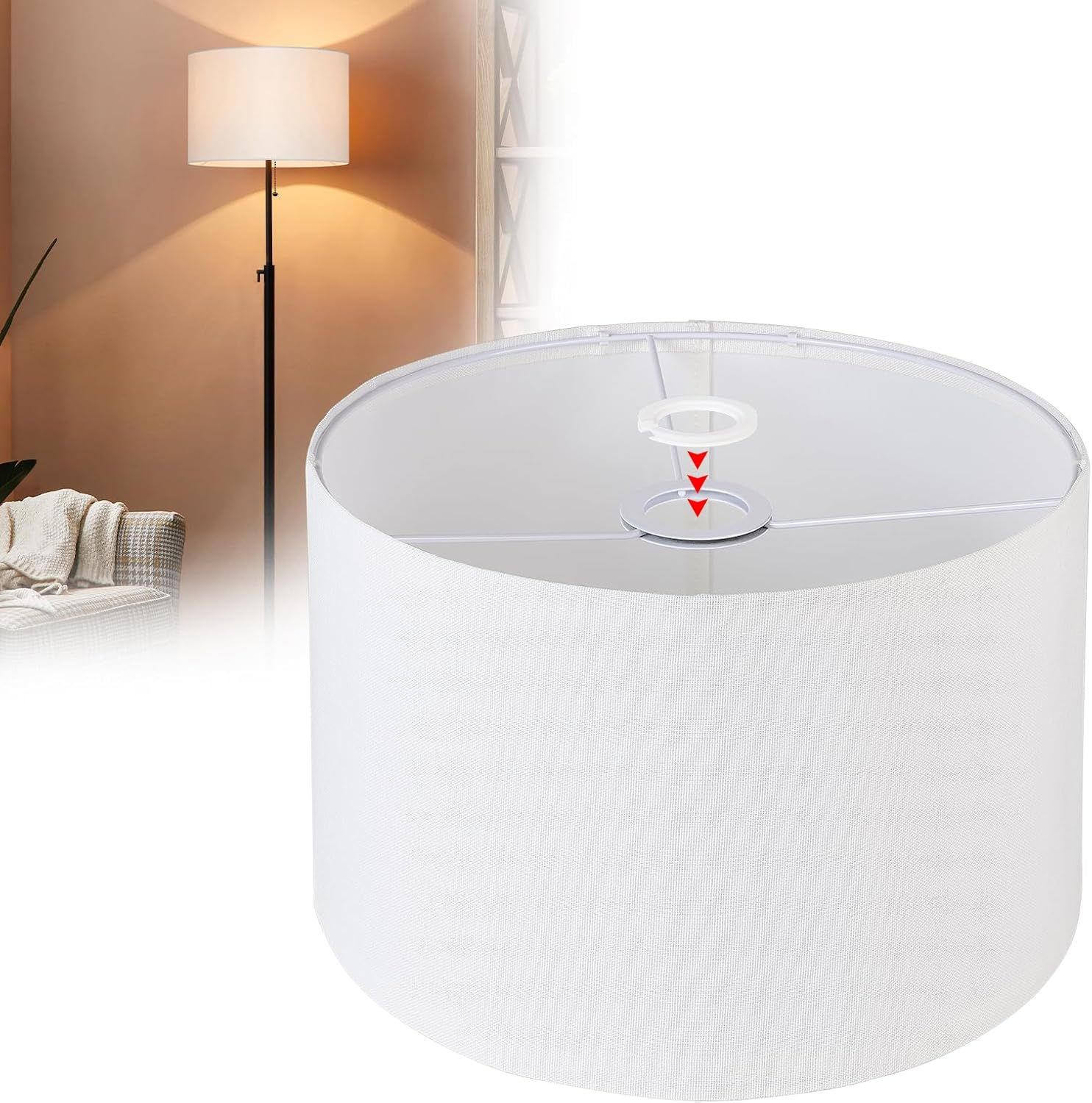 EFUTURETIME Fabric Lampshade Height 20 X Diameter 30 Cm round Cylindrical Natural Linen Suitable for E14/E27 Sockets for Floor Lamp, Ceiling Lamp, Wall Lamp, Bedside Lamp, Table Lamp, Grey