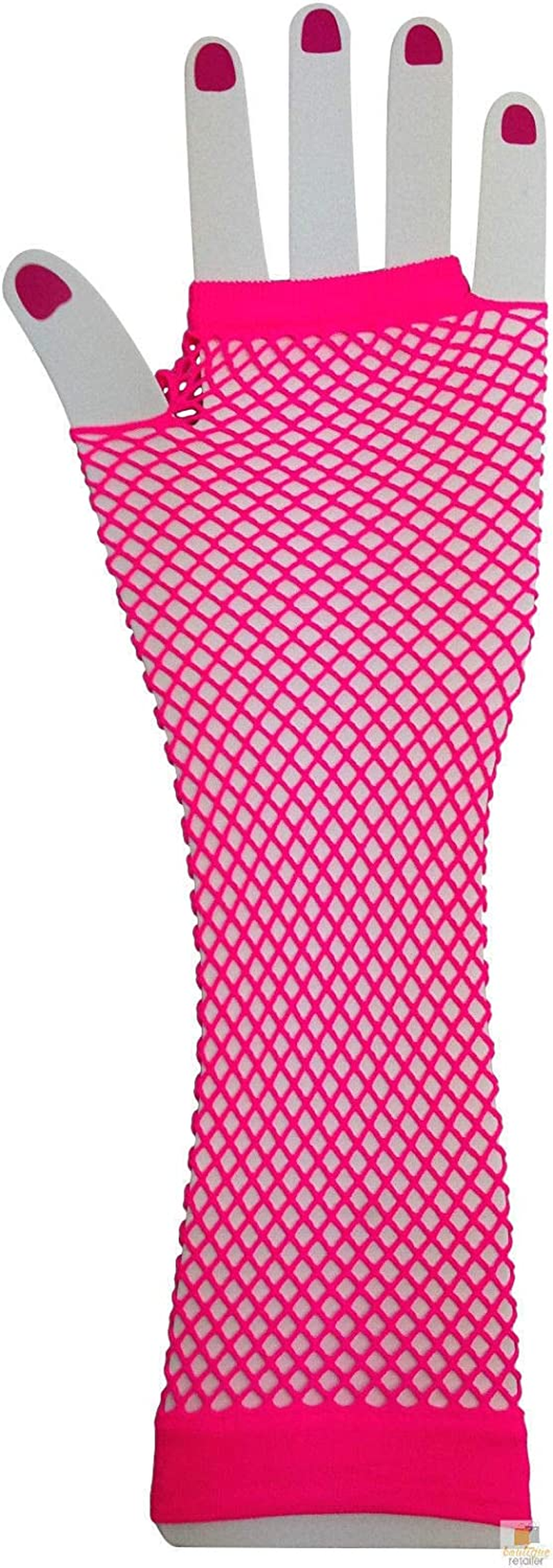 Women'S 70S 80S Elbow Length Fishnet Fingerless Gloves, Hot Pink One Size image number 3