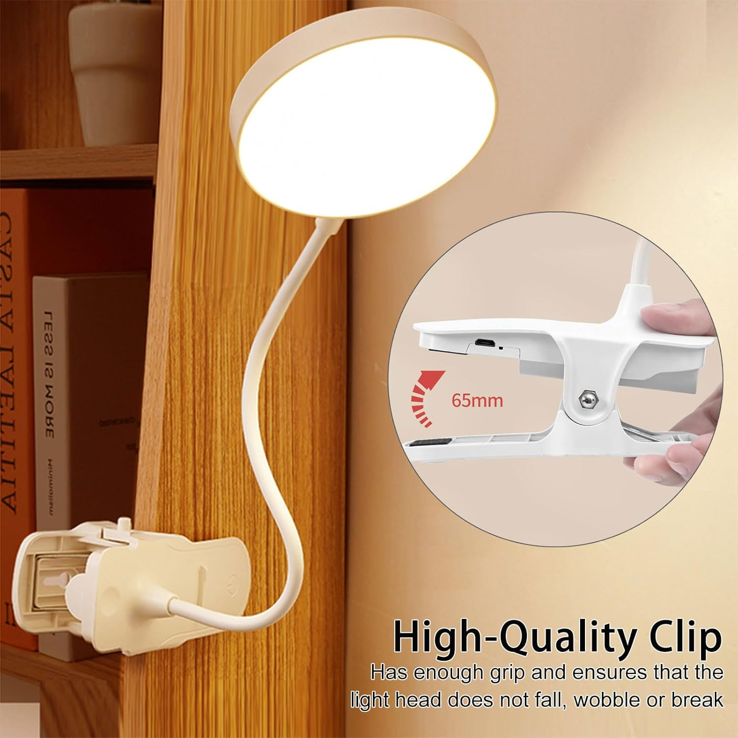Cerioll Bed Reading Lamp, 360&deg; Flexible Reading Lamp, Dimmable Reading Light with Touch Dimmable, 3 Colour Temperature Modes, Continuous Brightness, Rechargeable, for Studying Work (White) image number 1