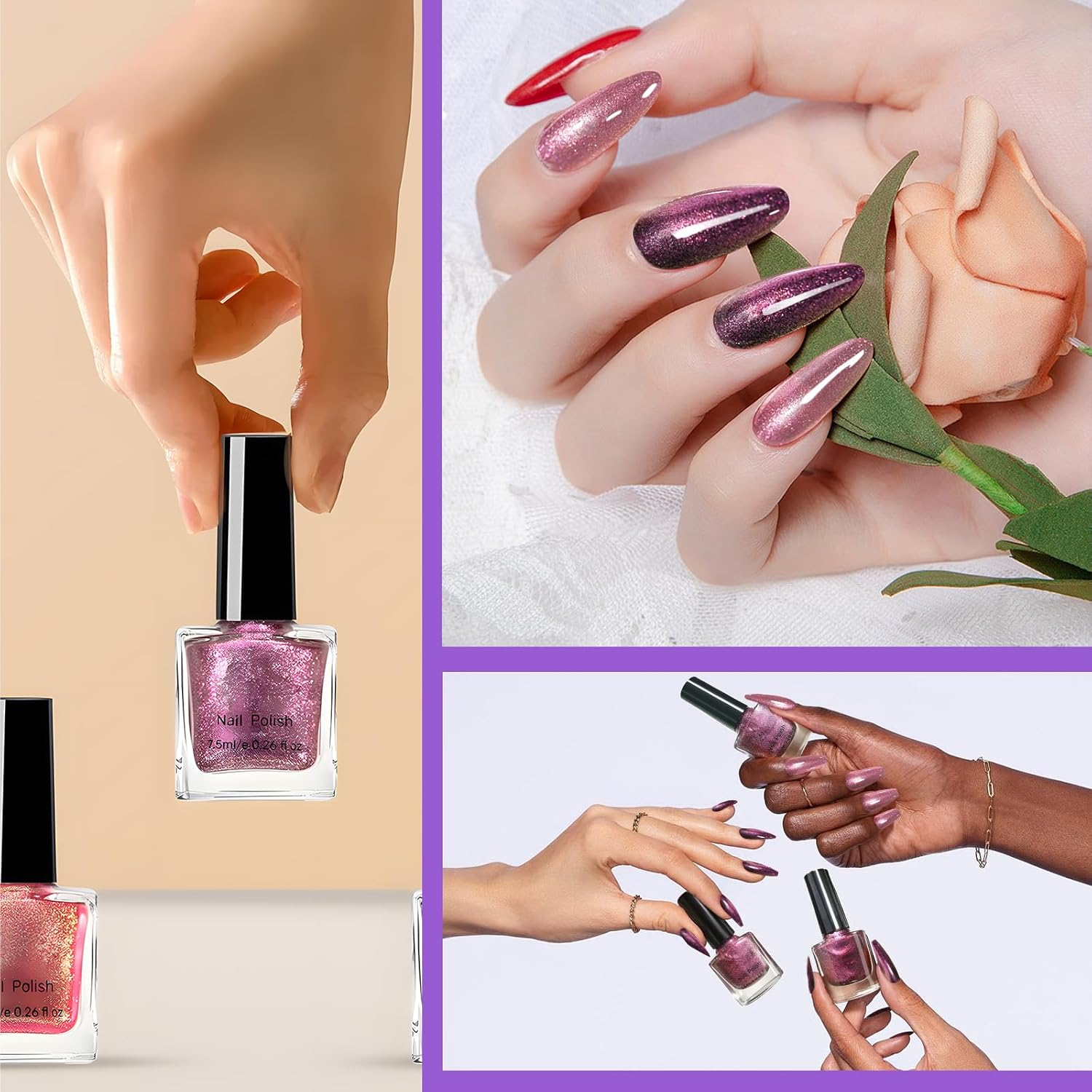 U-Shinein Holographic Nail Polish, Ultra-Pigmented Gel Polish Multichrome Color Changing, Fast Dry & Long-Lasting Glitter Polish Sparkle Shimmer Nail Polish Varnish DIY at Home Salon - Color 01 image number 5