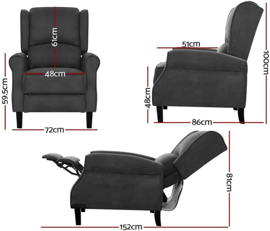 Artiss Recliner Chair Charcoal Fabric Lounge Sofa Armchair, Home Furniture Health Personal Care, Adjustable Backrest Footrest Nursing Feeding image number 5