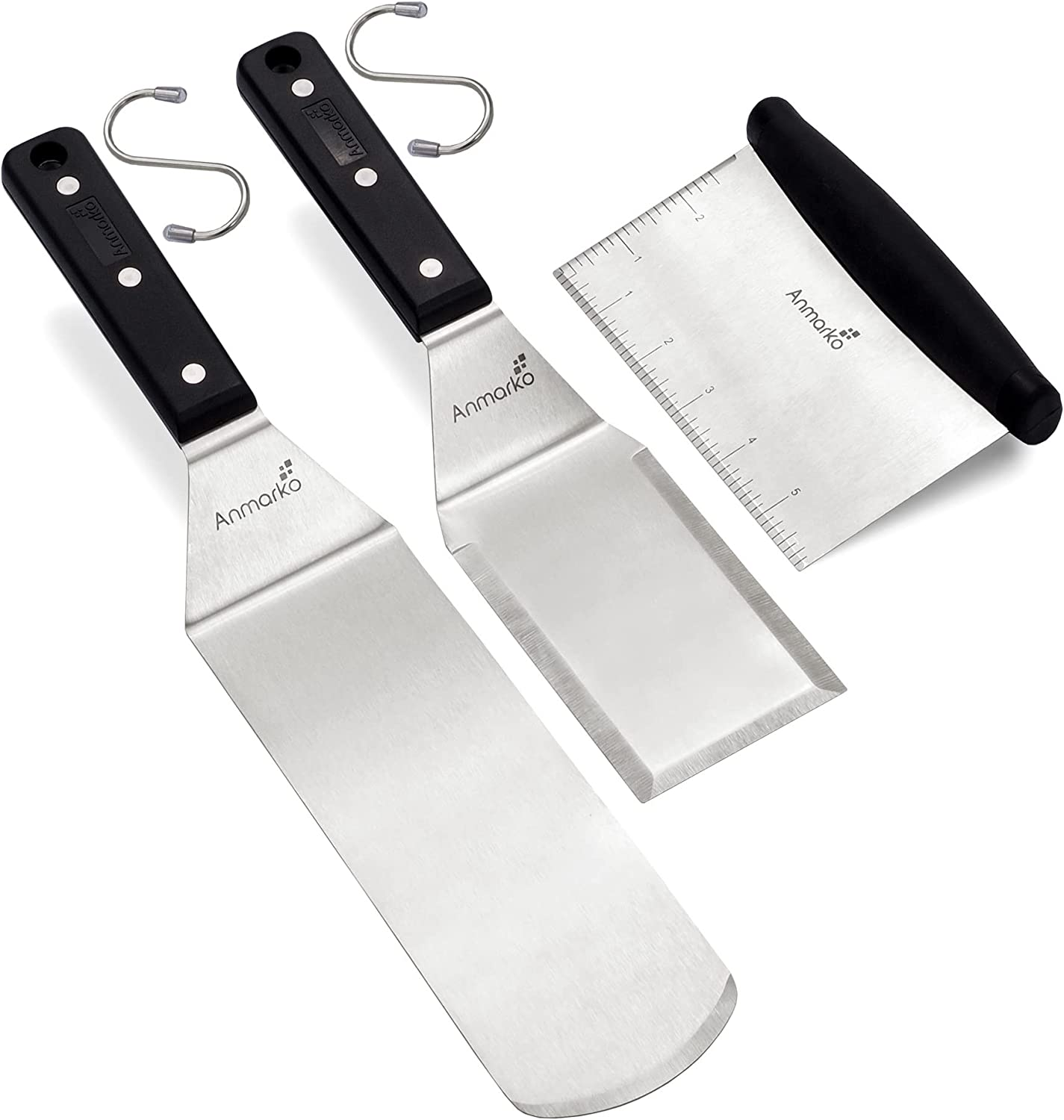 Professional Griddle Spatula Set - Stainless Steel Metal Spatula and Griddle Scraper - Heavy Spatula Griddle Accessories Great for Cast Iron Griddle BBQ Flat Top Grill - Commercial Grade