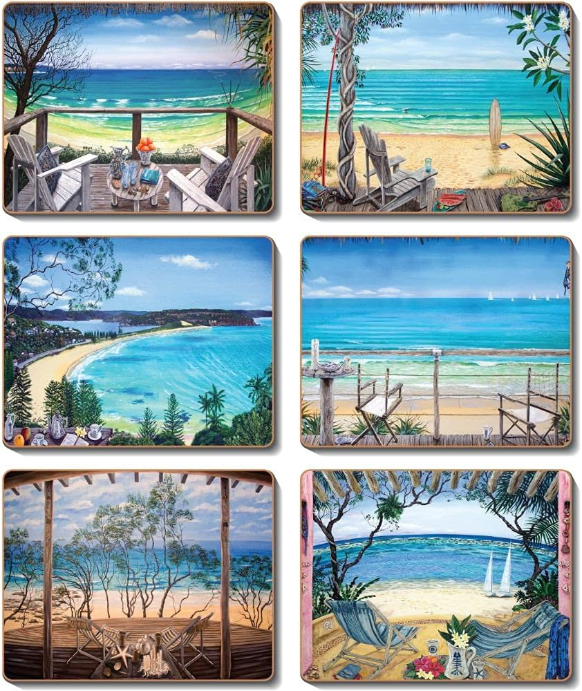 Cinnamon Coastal Verandahs Coasters 6 Pieces Set