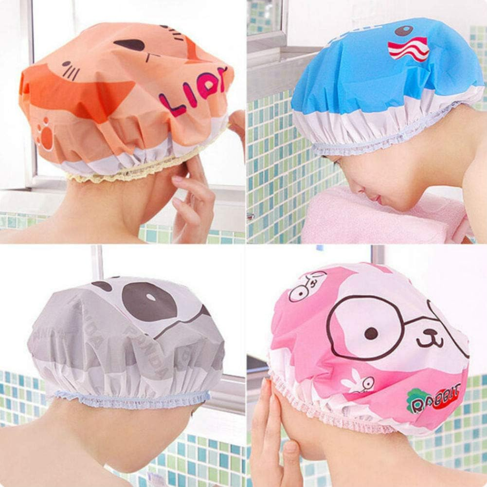 Aysekone 5 Pieces Cute Cartoon Animals Waterproof Elastic PEVA Shower Caps Bath Caps Bathing Bathroom Hats Bathroom Accessories for Women and Girls and Kids image number 5