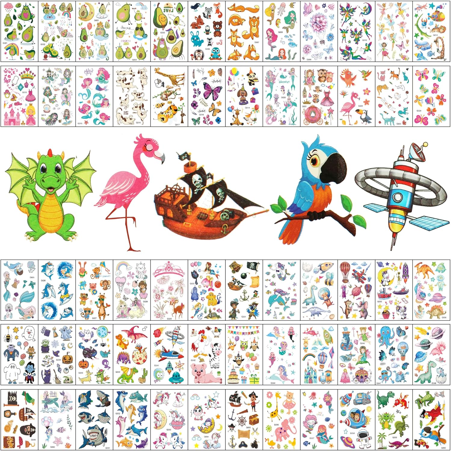 60 Sheets Cute Temporary Tattoos Fake Tattoo for Kids Children Toddlers Boys Girls image number 2