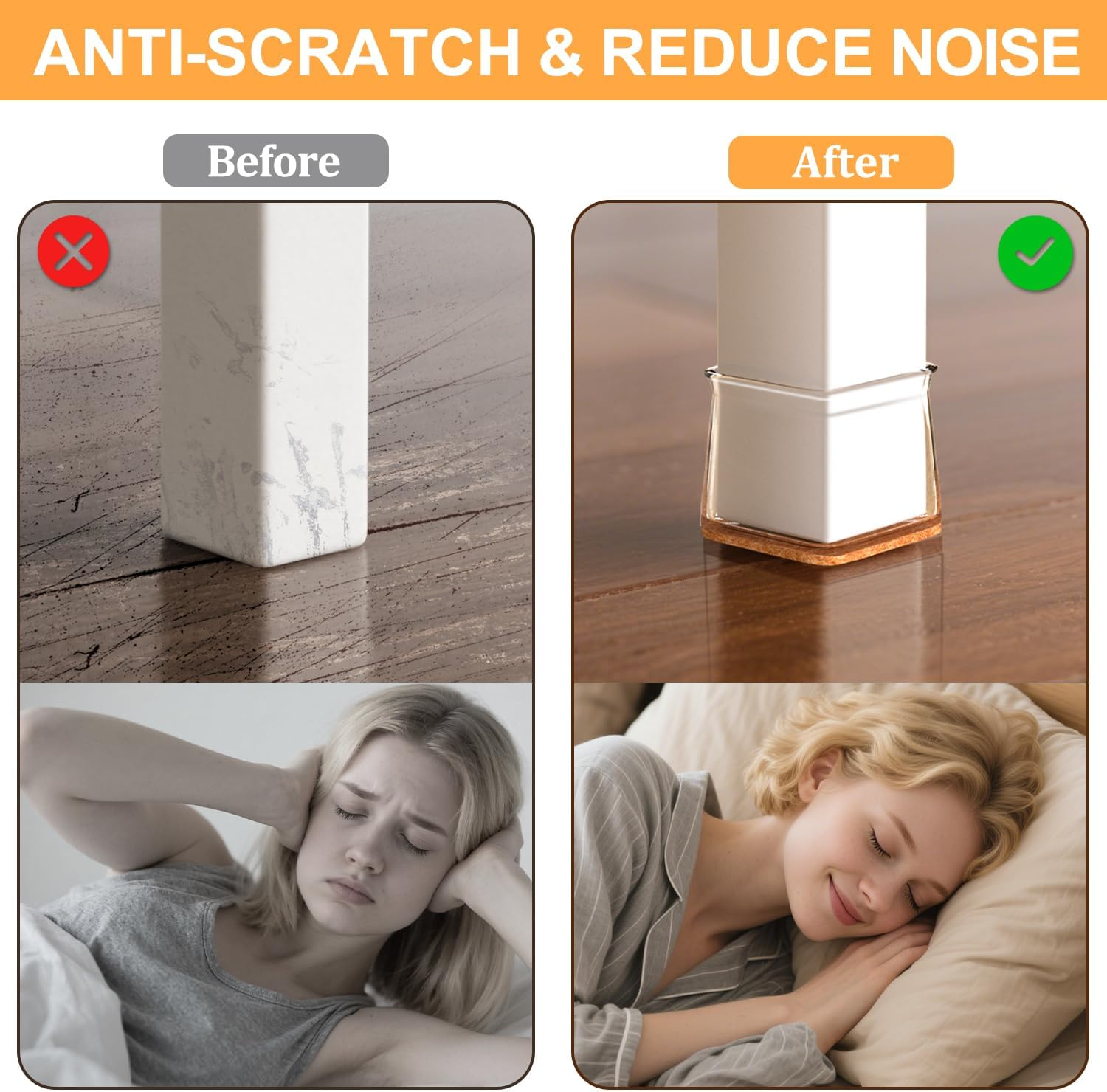 RUSIDO Pack of 35 Square Chair Leg Caps (For Side Length: 26-40 Mm), Clear Chair Leg Protectors, Chair Gliders, Silicone Protective Caps for Chair Legs, Felt Glides for Wooden Floors, Floor From image number 3