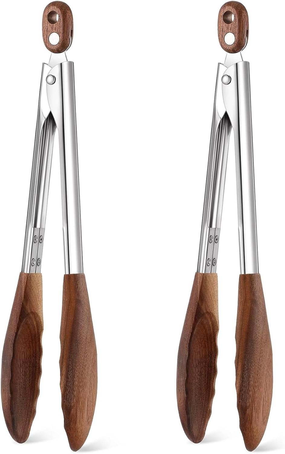2Pcs Walnut Wooden Kitchen Tongs, Salad Tongs with Wooden Tips, Locking Tongs Stainless Nonstick Cooking Tongs for Serving Food Grilling BBQ Tossing Salad Flipping Burgers Cookware Tools(11 In) image number 4
