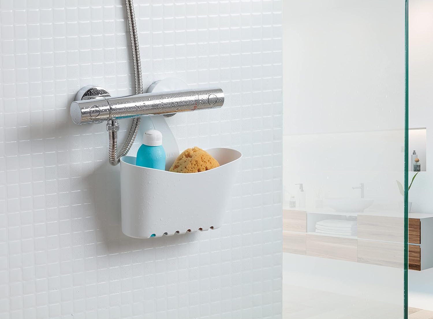 TATAY Hanging Shower Basket, Polypropylene, Multifunctional Basket, White, Dimensions: 25 X 9 X 28 Cm - Beige image number 3