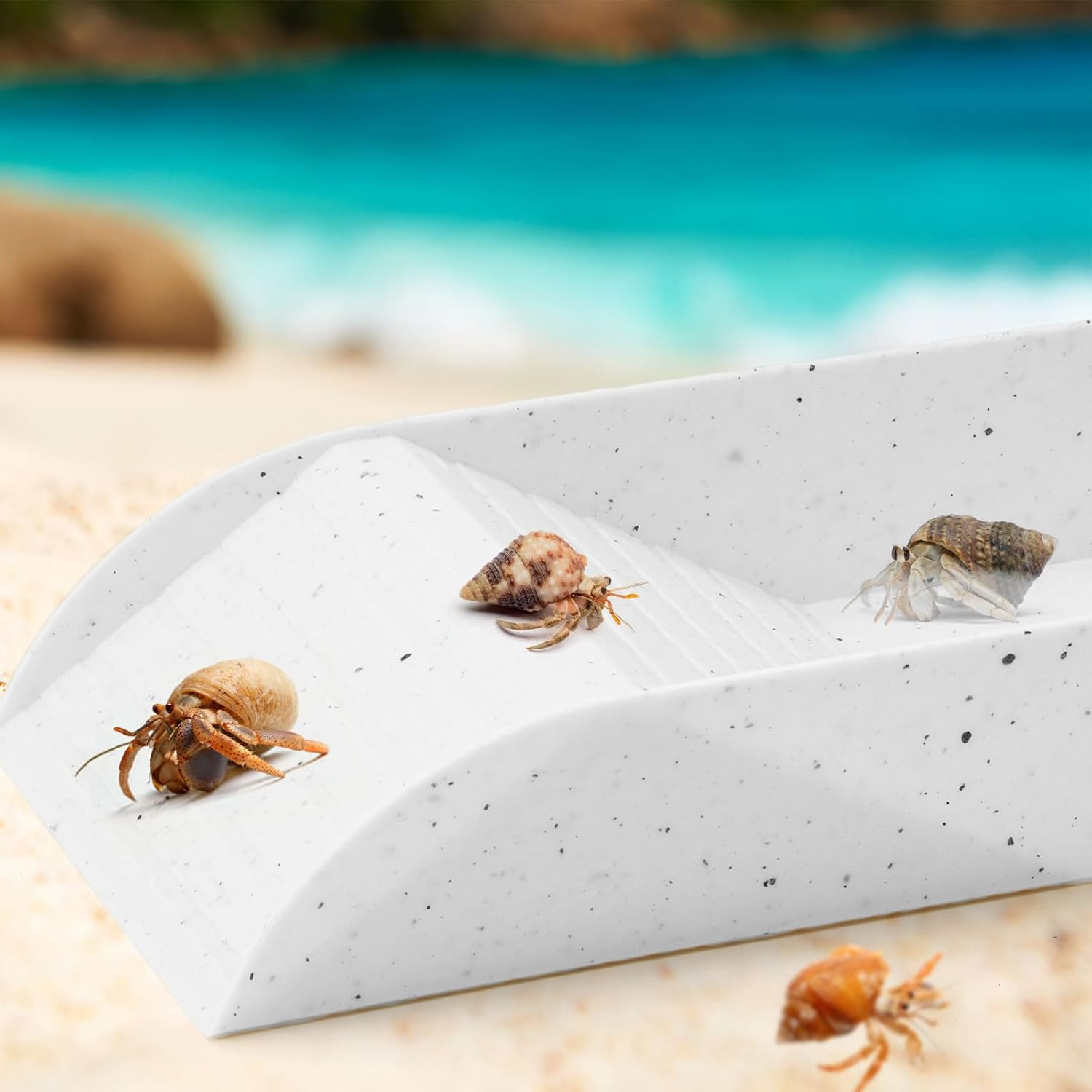 Ziliny Hermit Crab Water Tank with Climbing Ramp Large Reptile Climbing Toy Tortoise Habitat Accessories Turtle Basking Platform Aquarium Pool Supplies for Small and Medium Amphibians, Light Gray