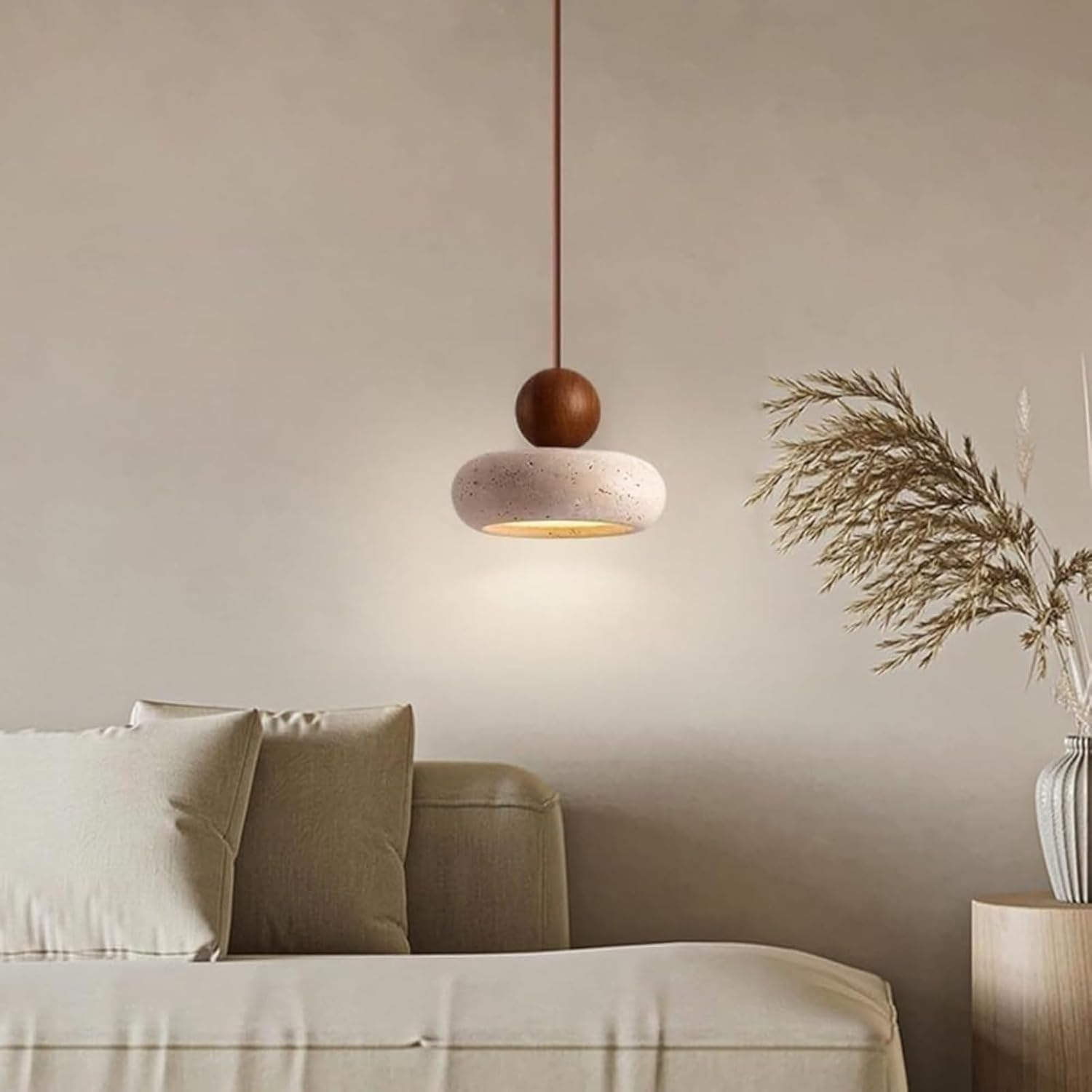 Natural Yellow Travertine Pendant Light, Style LED Ceiling Lamp 3000K for Bedroom, Kitchen Island, Dining Room, Interior Lighting Fixture (A,20Cm) image number 5