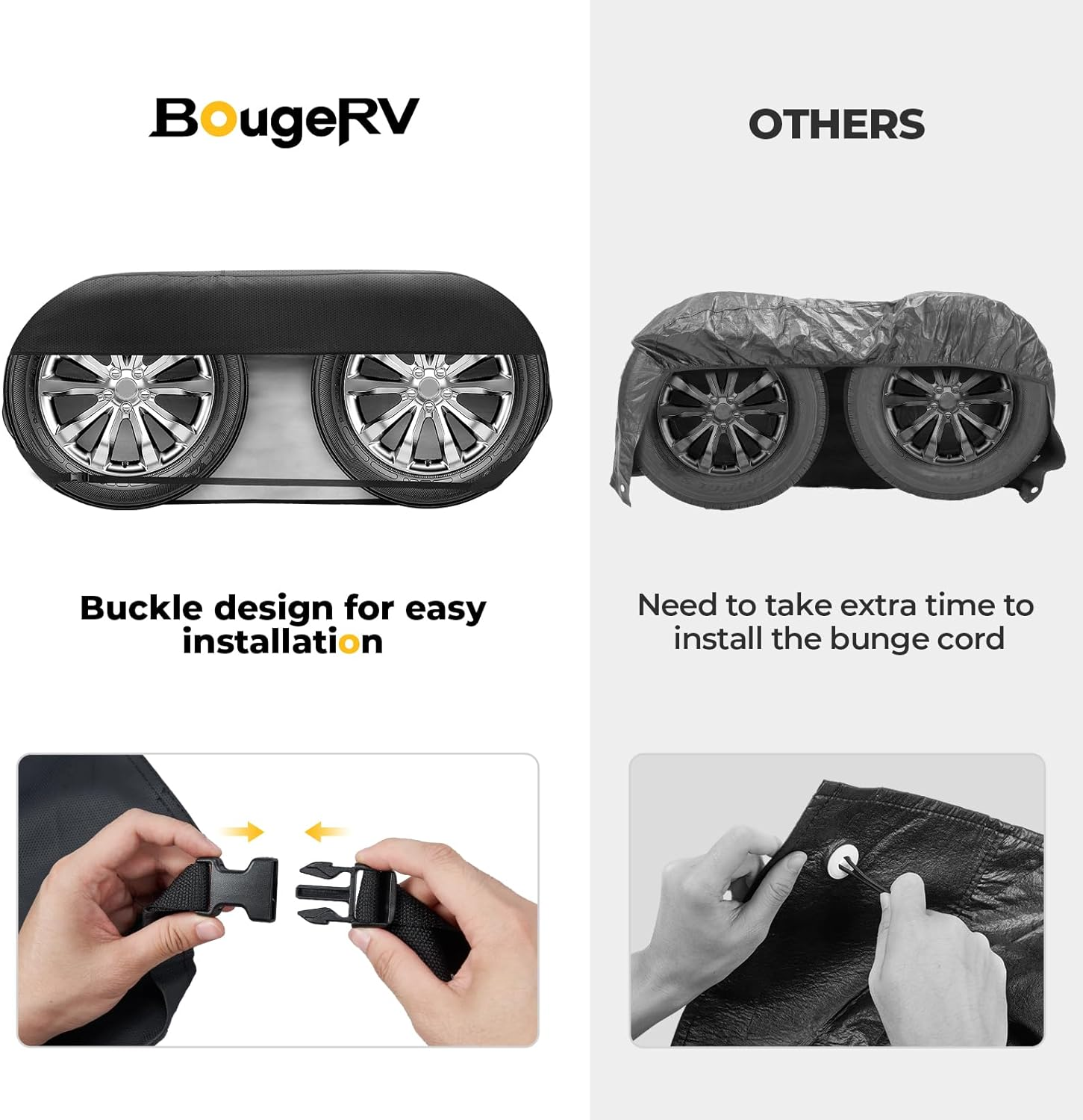 Bougerv RV Tire Covers, Dual Axle Wheel Cover (2 Packs) Fits 30"-33" Diameter Tires, Black Waterproof Anti-Uv Tire Covers RV Accessories for Rv/Trailer/Truck/ image number 5