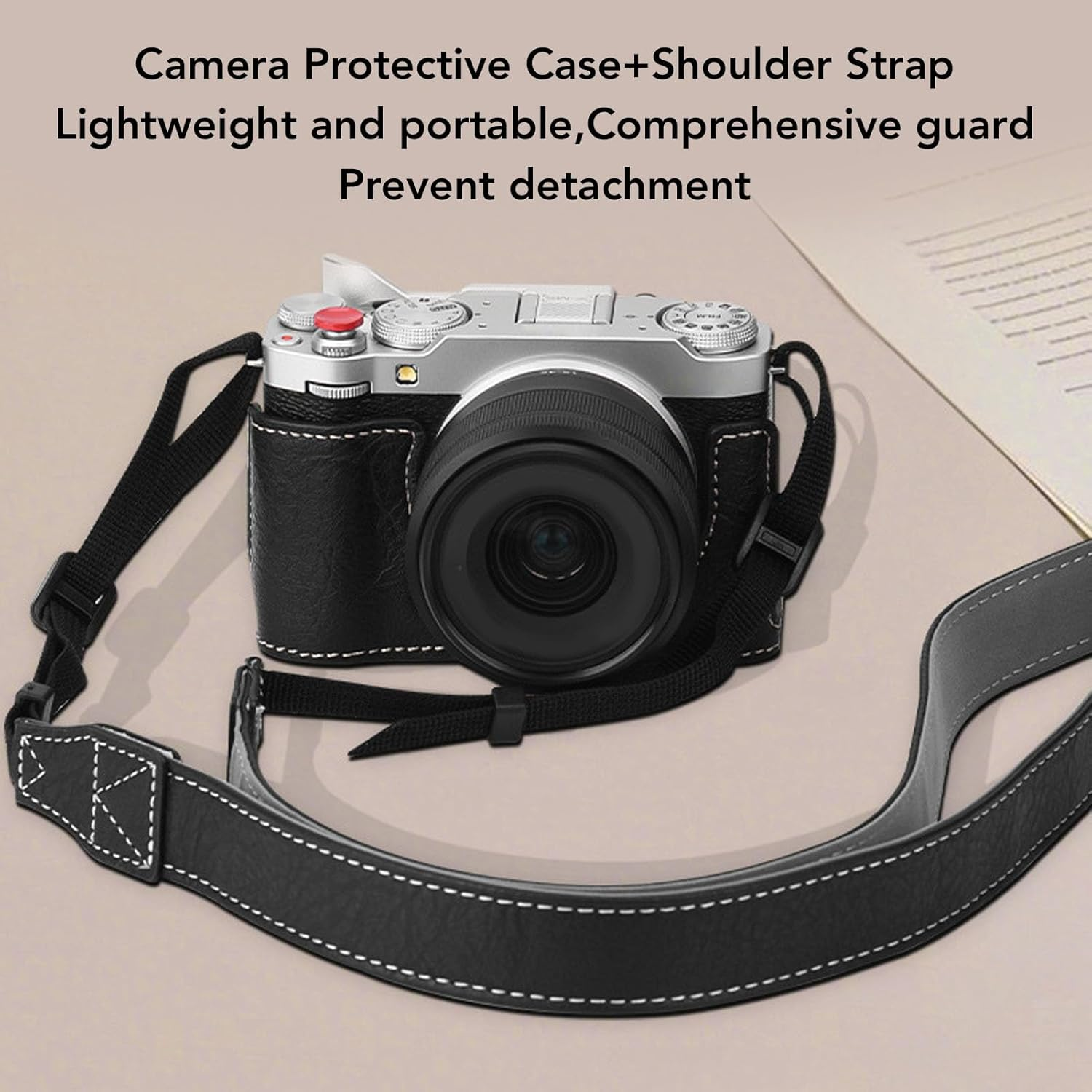 X-M5 Leather Half Case, Black Protective Half Camera Case for Fuji X-M5, with Shoulder Strap image number 5