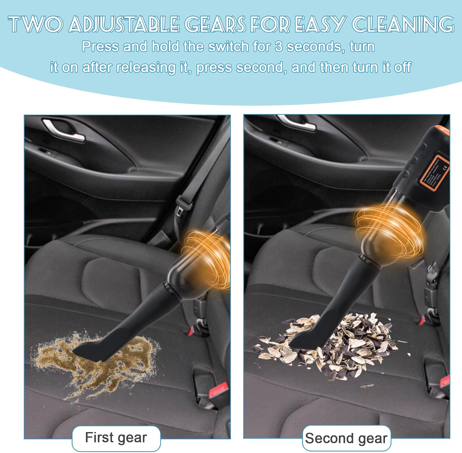 Handheld Vacuum Cleaner Powerful, 16000Pa Car Vacuum Cleaner Cordless, 4-In-1 Compressed Air Duster & Air Blower & Pump, USB Rechargeable 200W, Car Hoover for Pet Hair Sofa Home Office (Black) image number 5