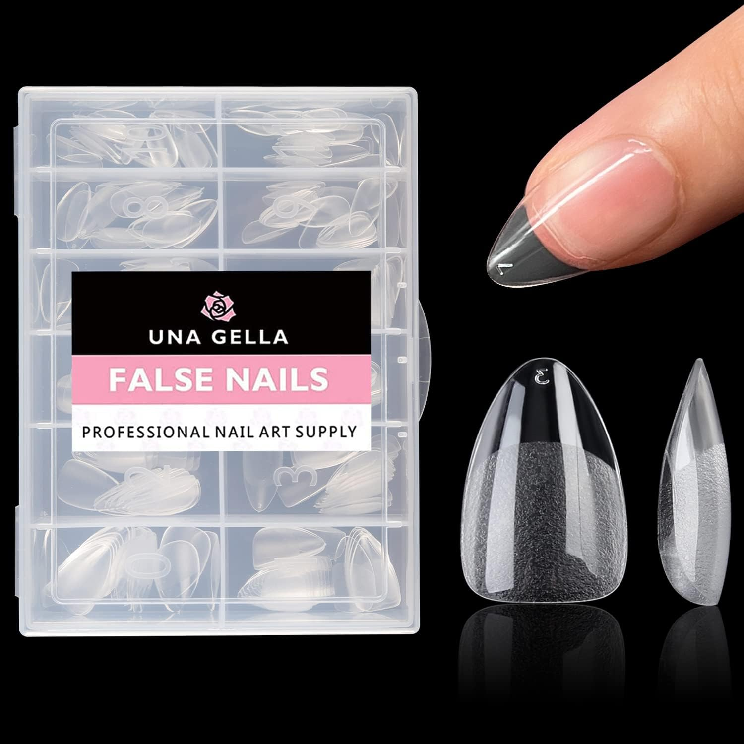 UNA GELLA Short Almond Nail Tips: 504PCS Short Fake Nails Soft Press on Gel Nail Tips Pre Shaped Almond Shape Home Nail Extension Full Cover, 12 Sizes Acrylic Gelly Tips