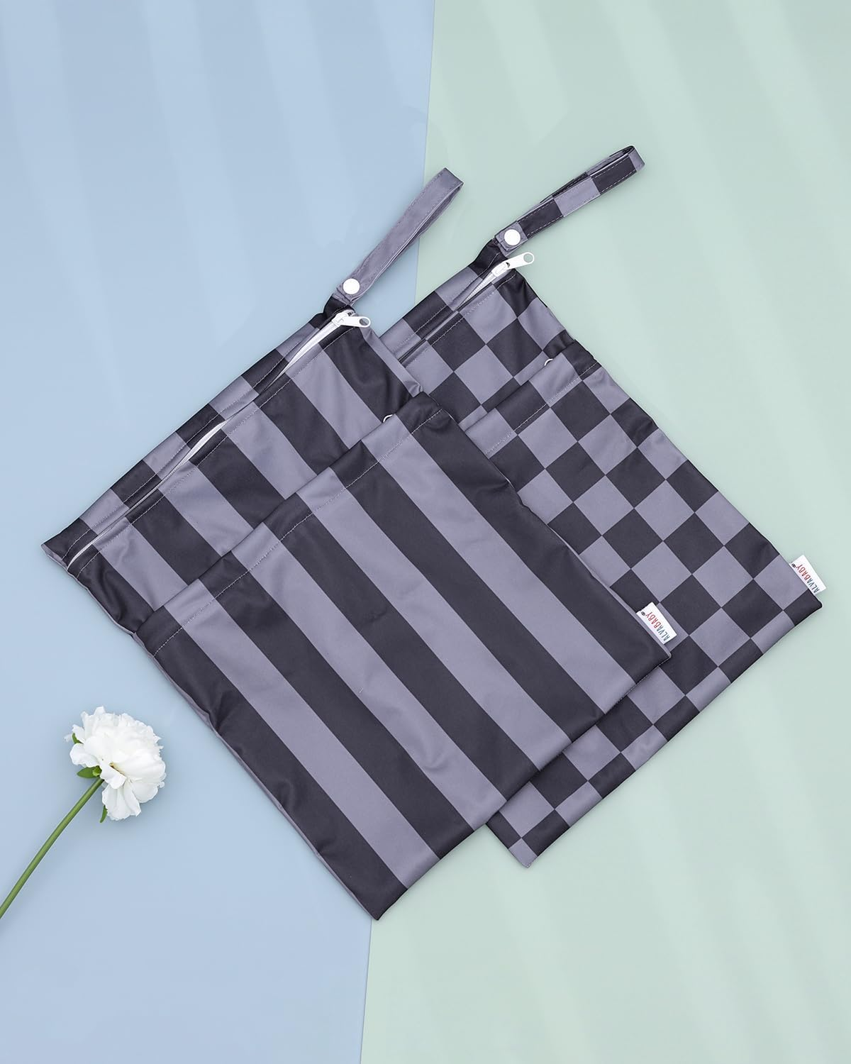 ALVABABY 2Pcs Cloth Diaper Wet Dry Bags Waterproof Reusable with Two Zippered Pockets Travel Beach Pool Daycare Soiled Baby Items Yoga Gym Bag for Swimsuits or Wet Clothes 2LM10