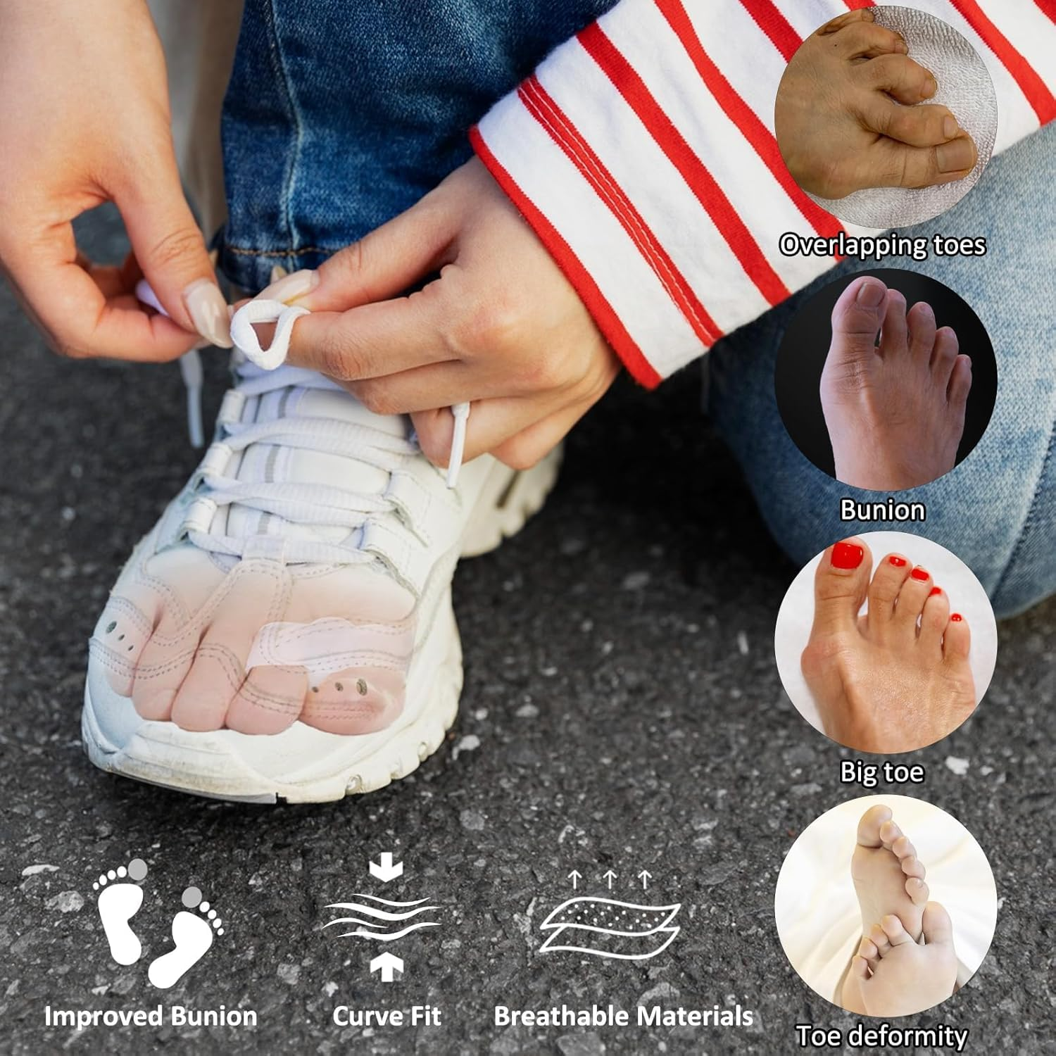 Bunion Corrector, 8 Pieces Toe Separators with 2 Loops, Big Toe Spacer Suitable for Bunion and Overlap Toe image number 1