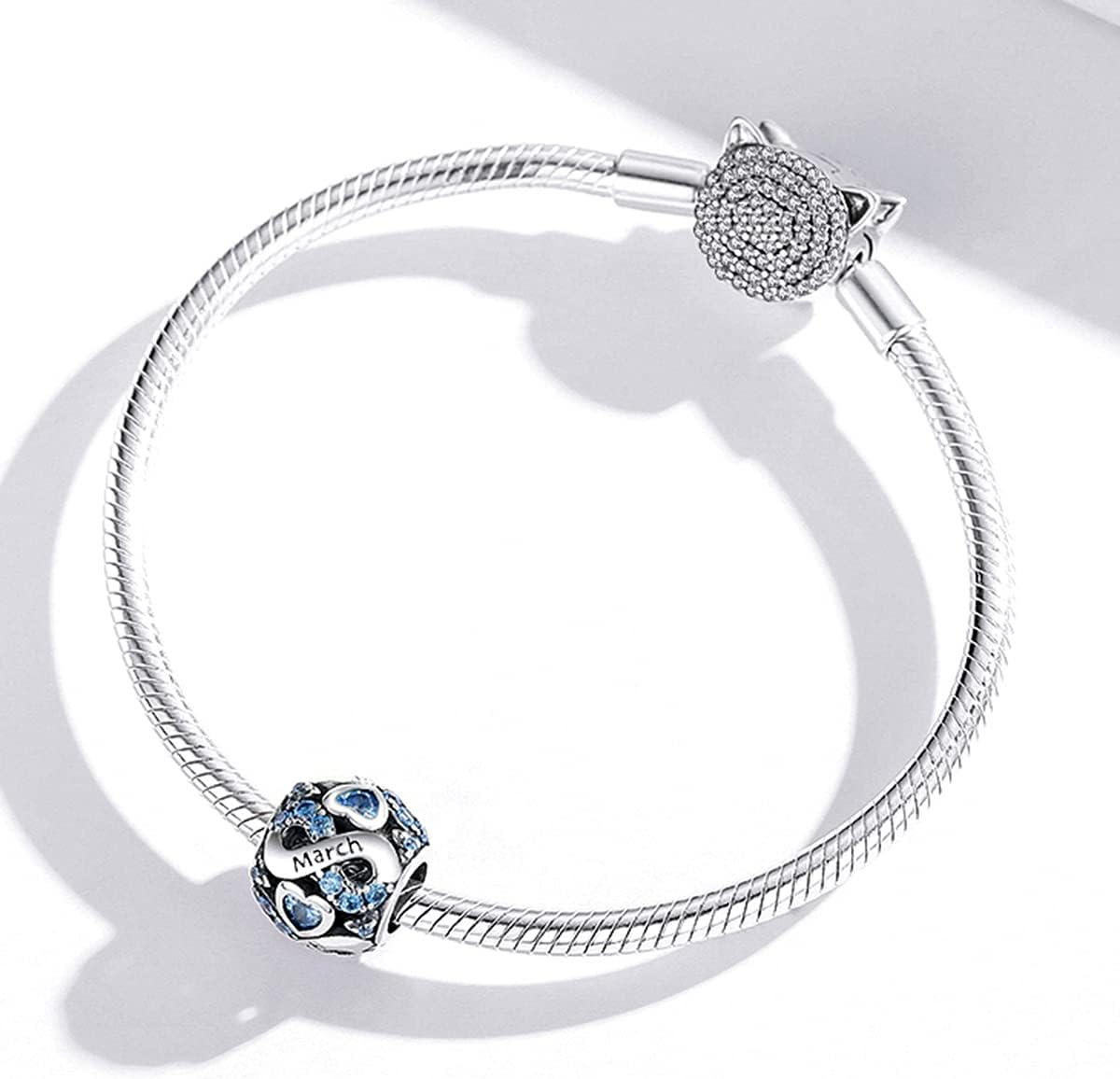 Birthstone Charms Fit for Pandora Bracelet,925 Sterling Silver Love Heart Bead Charms Bead,Birthday Gifts for Women image number 3