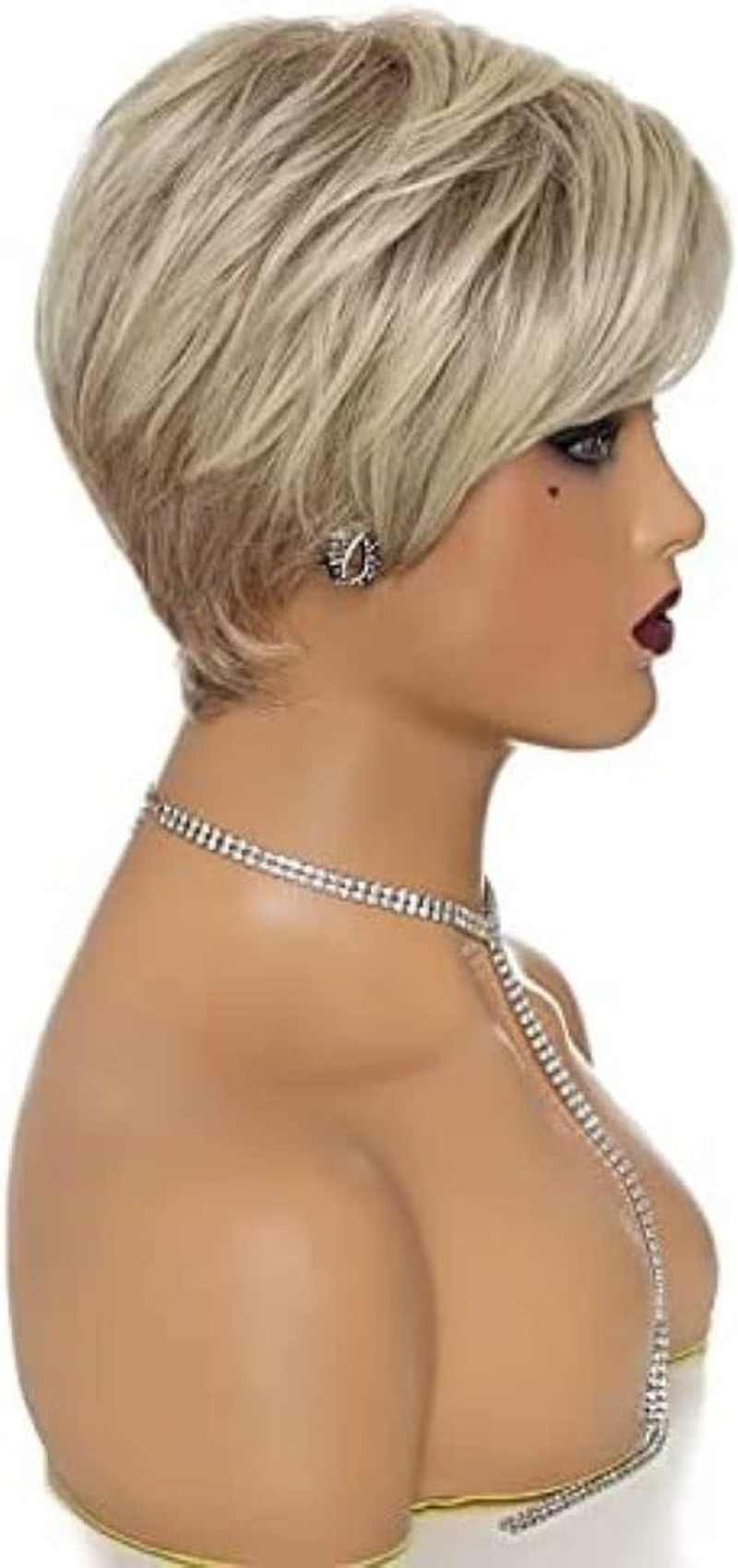 AIYLMZ Short Straight Blonde Women Bob Wigs Golden Pixie Cut Natural Looking Synthetic Wigs with Side Fringe for Women (Blonde) - Blond image number 4