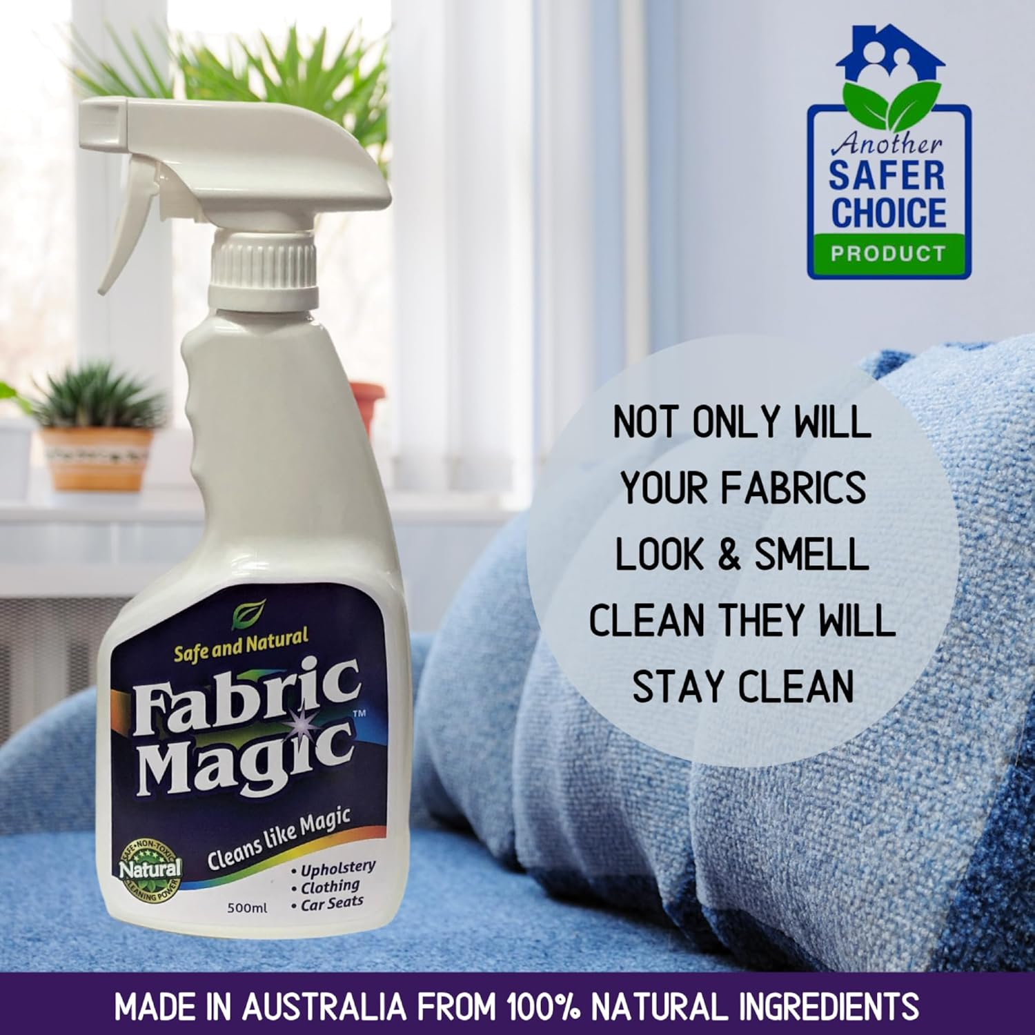 Aussie Furniture Care Fabric Magic Spot Cleaner Spray 500Ml - Eco-Friendly, All-Natural Fabric Stain Remover for Upholstery, Clothing, Pre-Wash, Australia-Made image number 4