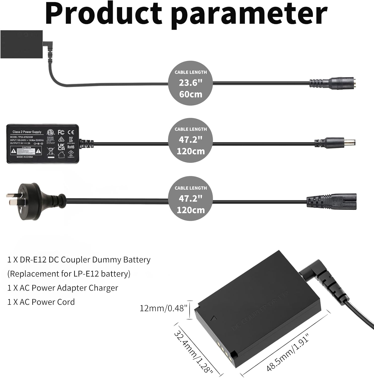 F1TP ACK-E12 AC Power Supply Adapter DR-E12 DC Coupler Kit (Replace Canon LP-E12 Battery) for Canon EOS M50 Mark II, EOS M M2 M10 M50 M100 M200, Kiss M, Kiss M2 Cameras. image number 1