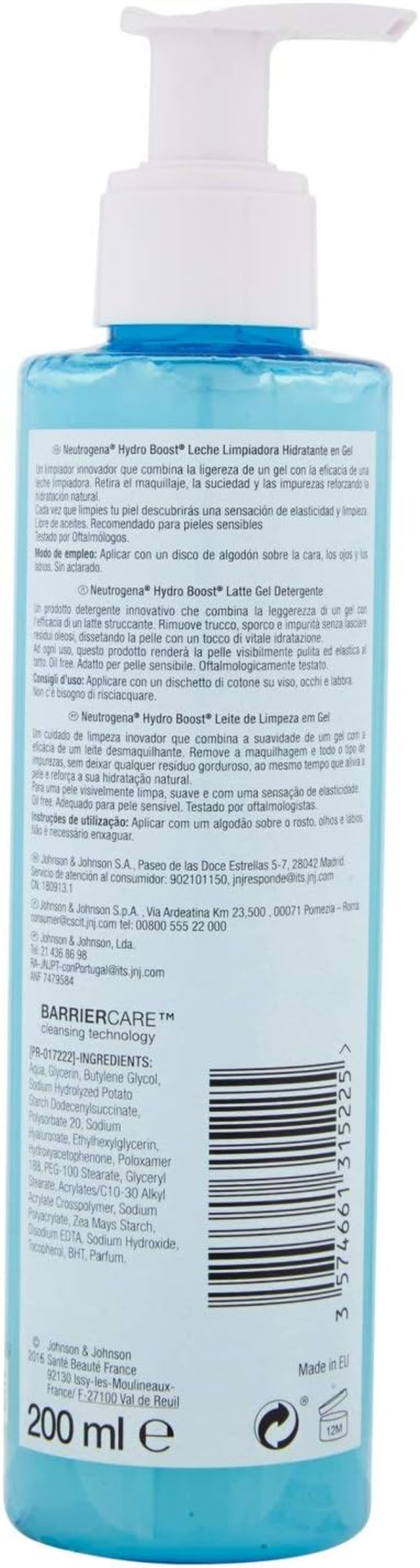 Neutrogena Hydro Boost Leche Limpiadora Hidratante En Gel, 200 Ml image number 5