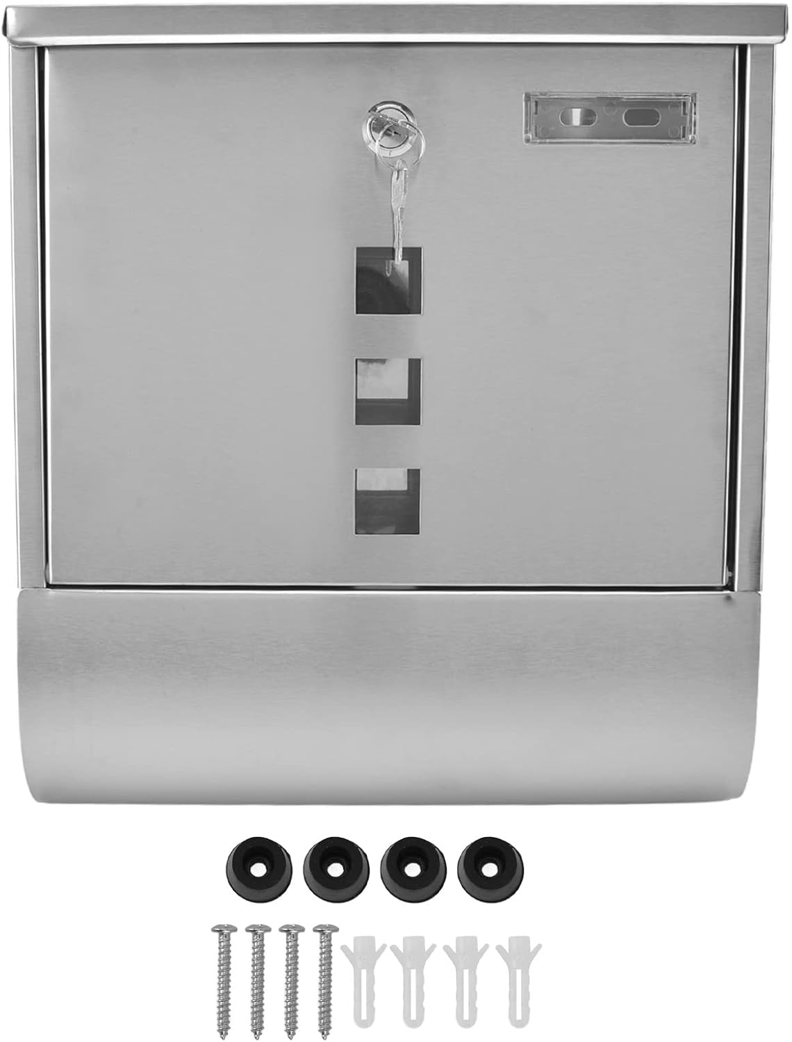 European Style Locking Mailbox with Narrow Slot, 2 Keys, Small and Compact Stainless Steel Wall Mounted Vertical Mailboxes for outside Garden image number 3