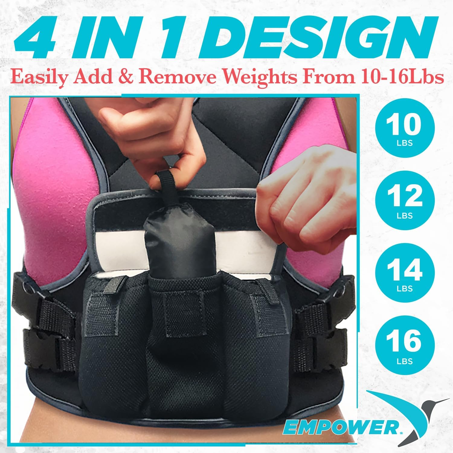 Empower Weighted Vest for Women - Ideal Body Vest for Adding Resistance Intensity to Workouts -Fixed 8Lbs or Adjustable 10 to 16Lbs image number 5