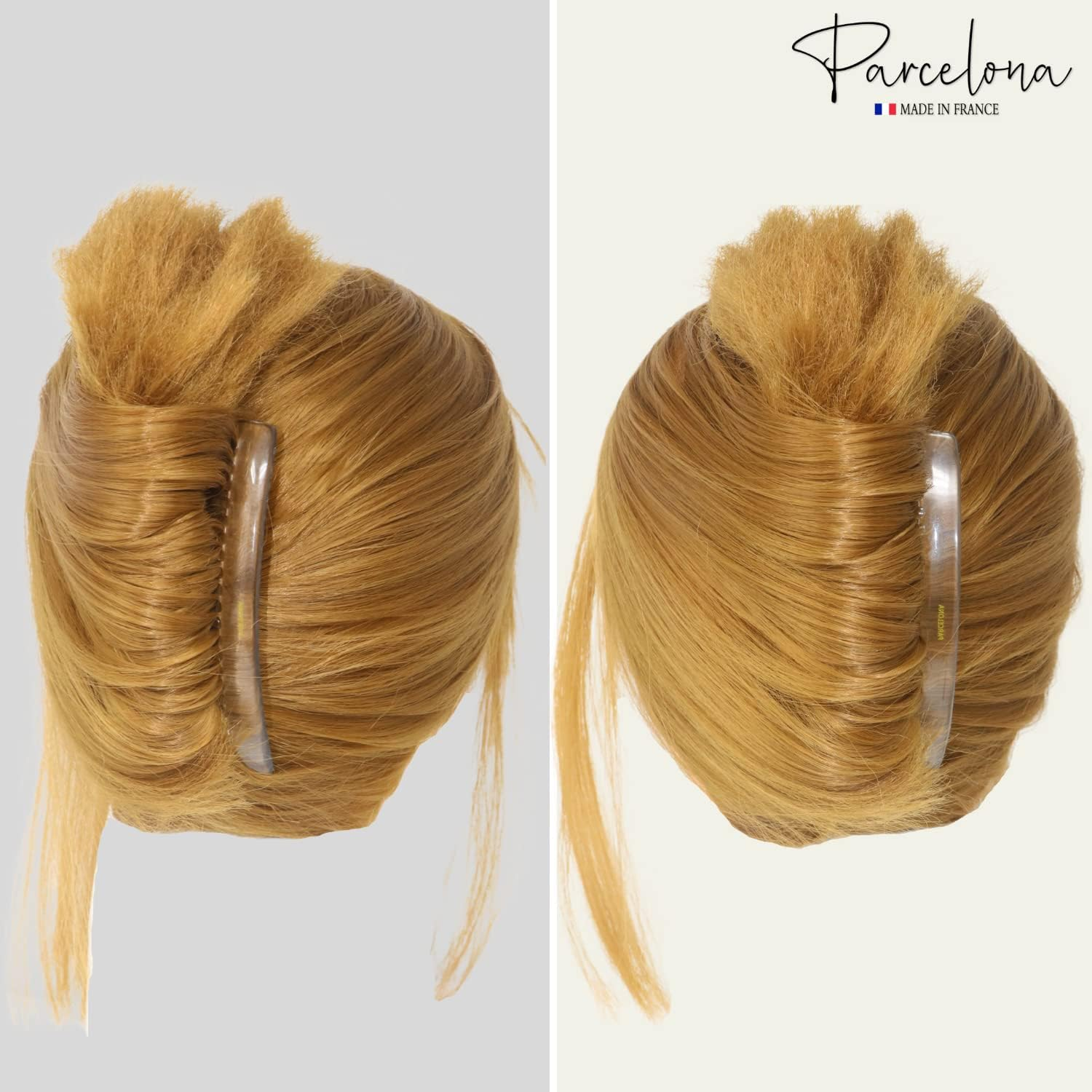 Parcelona French Pair of Clear Crystal Color Large Glossy Cellulose Acetate Good Grip Updo 23 Teeth Hair Side Combs 4.25 Inch - Brown image number 1