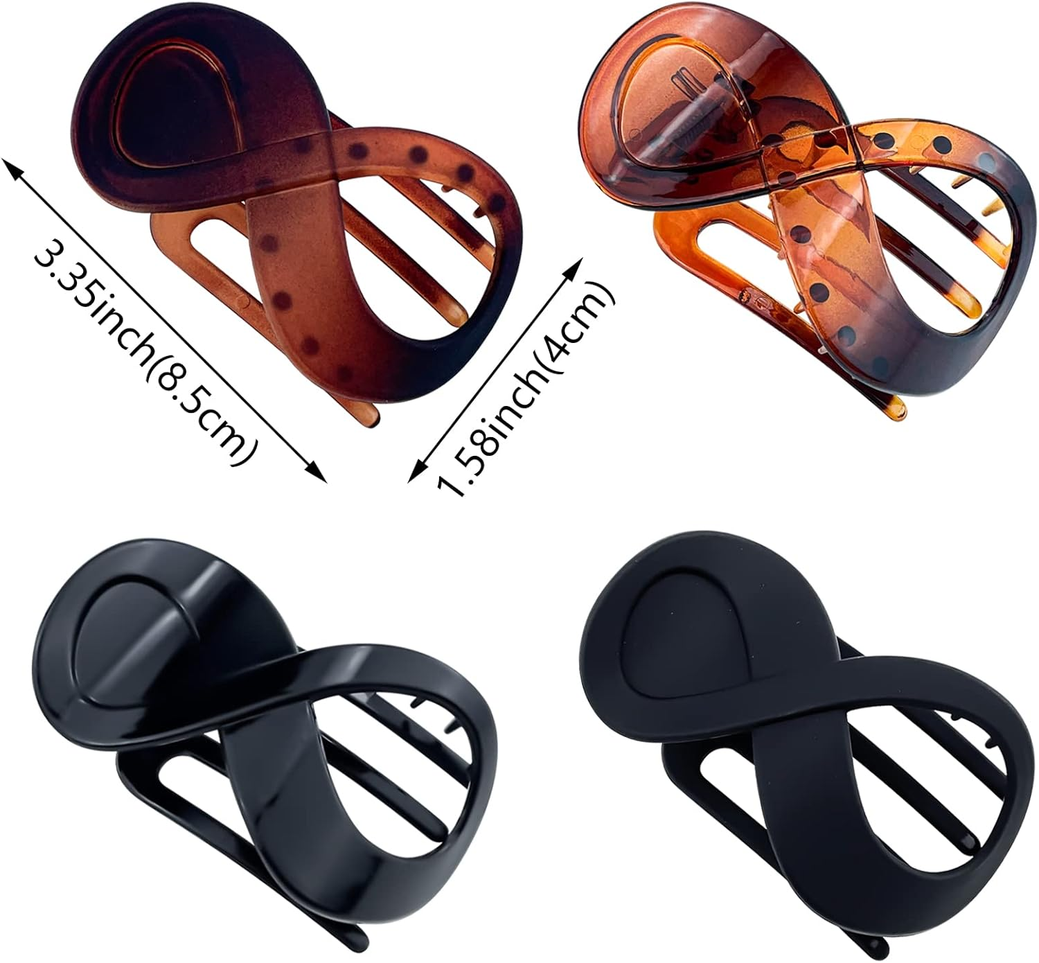 4 Pcs French Concord Flat Hair Clips, 3.35 Inch Curved Hair Claw Alligator Hair Clips Volume Strong Hold Banana Barrettes Hair Clamps Jaw Clips for Women