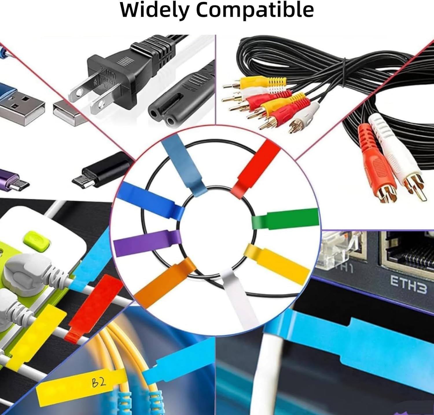 Suytvenxau 300 Labels 10 Sheet Colorful Waterproof Cord Labels Tags Write on Stickers Tear Resistant Flexible Cable Labels for Wire Management Label Stickers for Printer image number 6