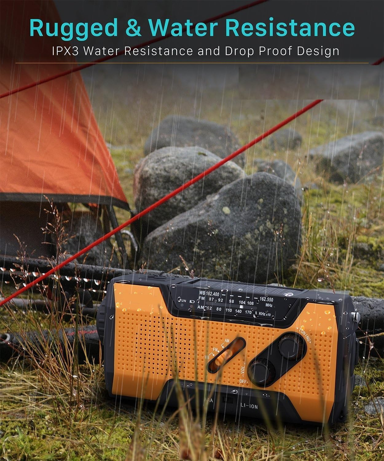 YASMITA Emergency Weather Radio (Model A1) NOAA/AM/FM with 7400Mwh Portable Power Bank, Usb/Solar/Hand Crank Charging, Battery Operated, SOS Alarm & Flashlight for Indoor/Outdoor Emergencies image number 3