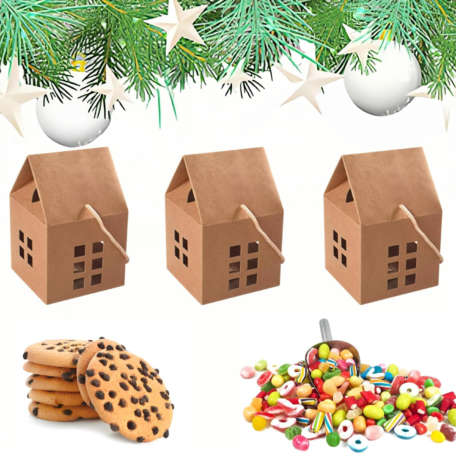HAN SHENG 30 Pcs House Shaped Candy Boxes Kraft Paper Gift Boxes Wedding Favor Boxes Candy Storage Boxes Packing Boxes Decoration for Wedding Christmas Birthday Party Ornament Container image number 3
