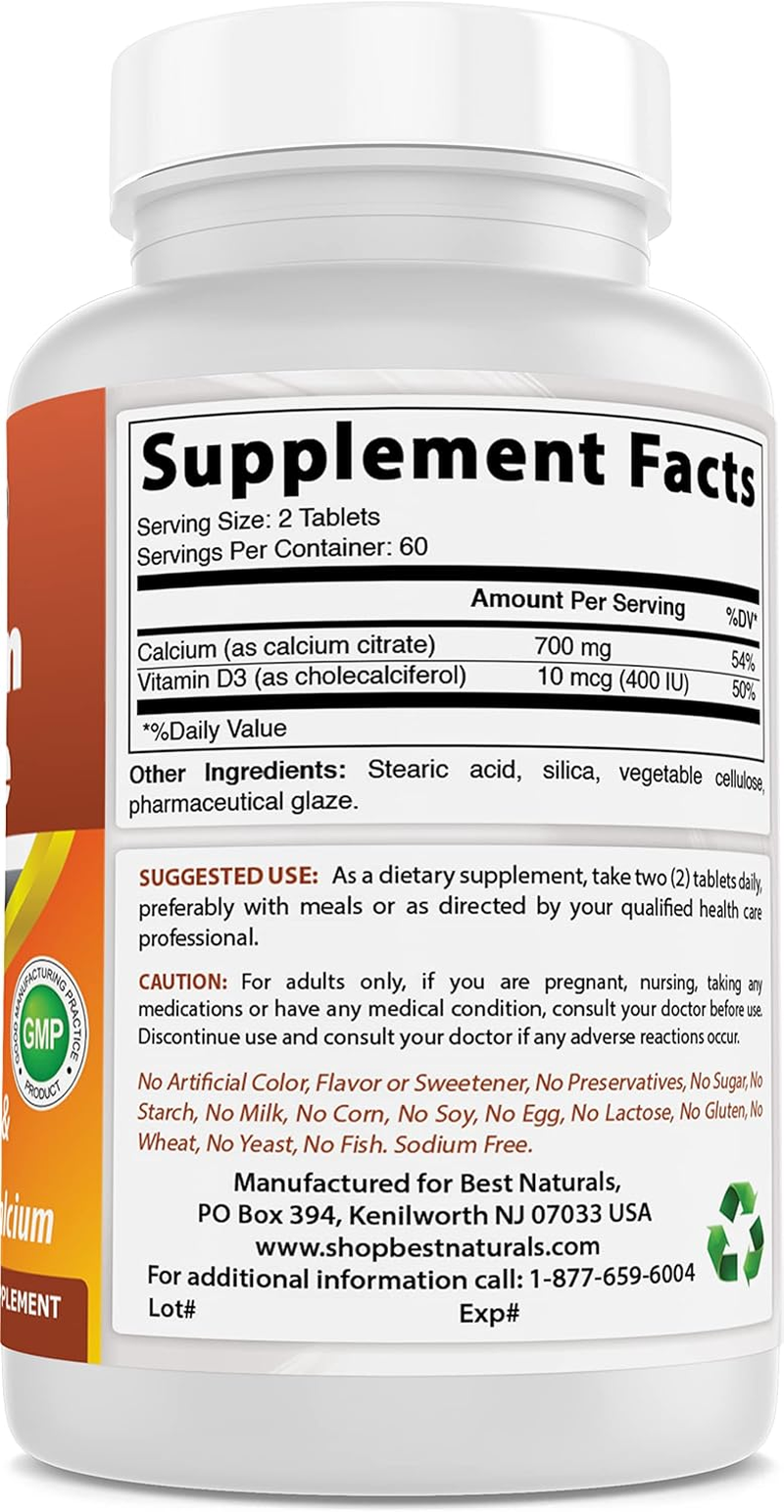 Best Naturals Calcium Citrate with Vitamin D-3 120 Tablets