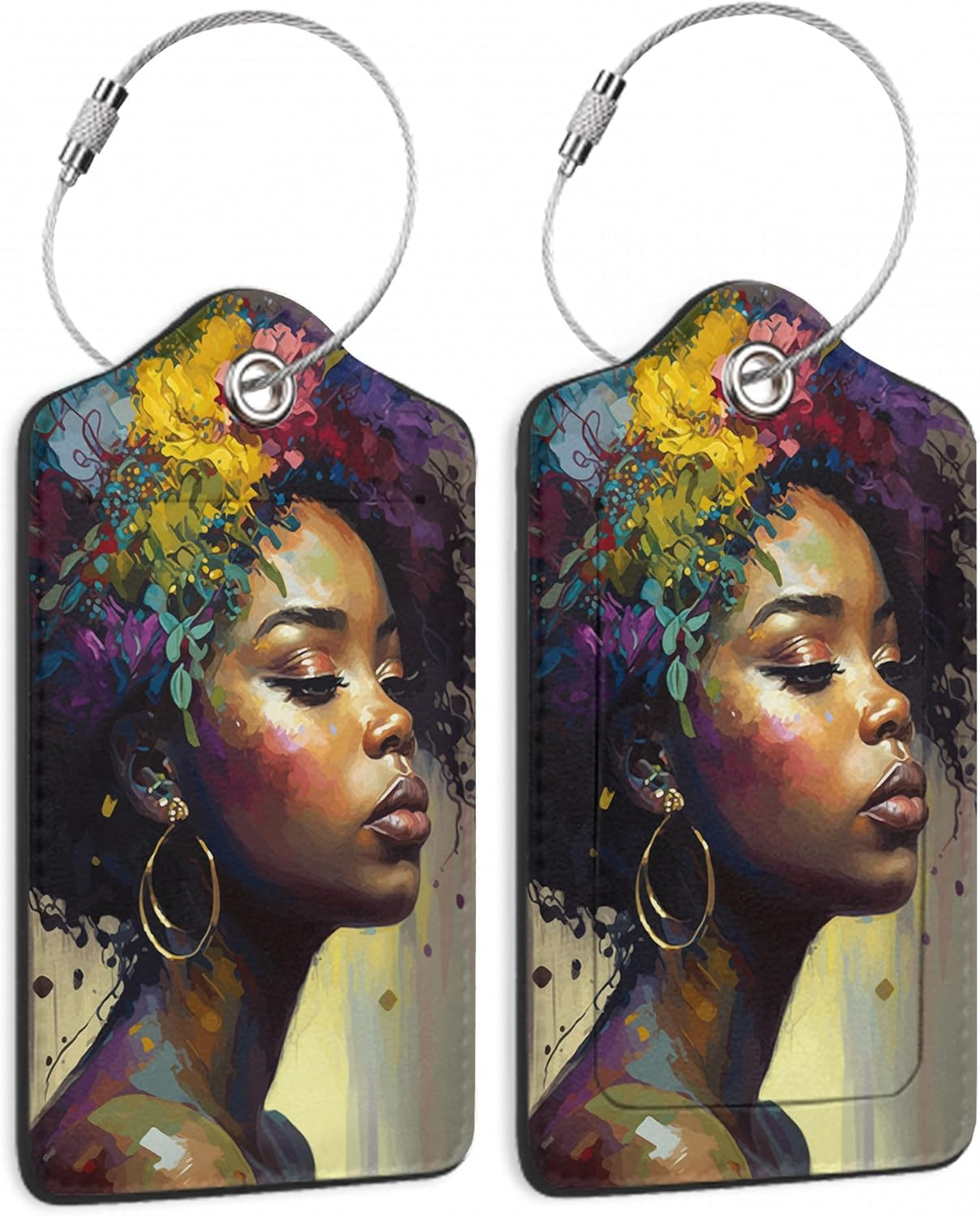 SKYDAWNY Flowers 2 Pack Leather Luggage Tags for Suitcase,Rose Peony Green Leaves Travel Cruise Baggage Tag for Women Men Luggages Bag with Privacy Cover Name ID Label Stainless Steel Loop