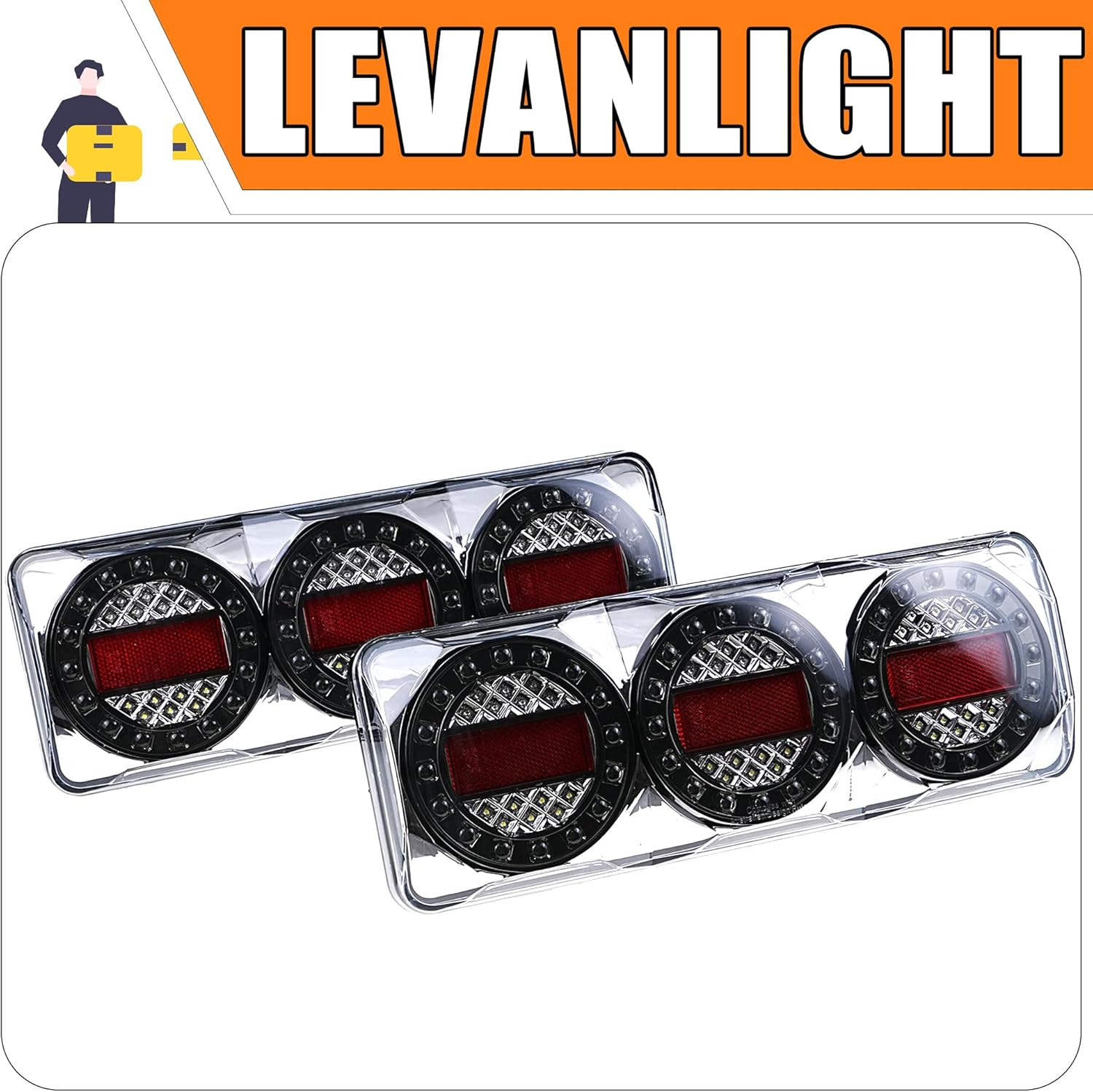 LEVANLIGHT 2Pcs 90 LED Trailer Lights 3 in 1 Turn Signal,Running Light,Brake& Reverse Lights | IP68 Waterproof Taillights for Trucks,Trailers,Rvs,Campers,Utvs,Ute,Vans | 12V Heavy Duty LED Light Kit image number 2