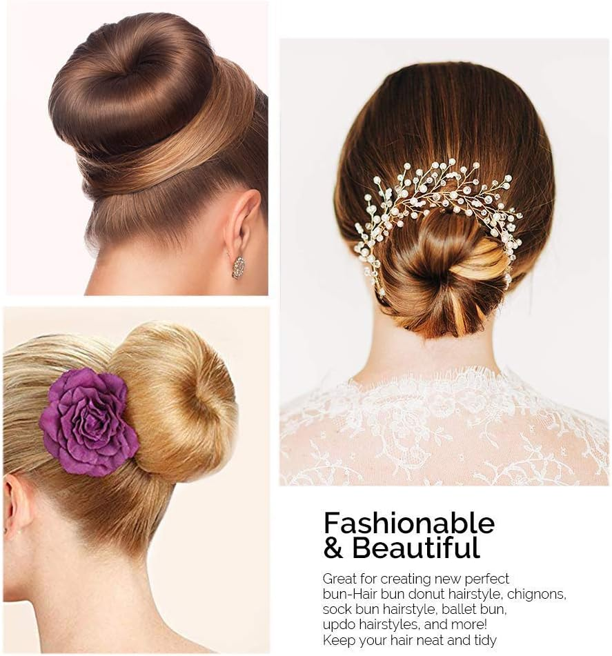 Hair Donut Bun Maker, Ring Style Bun, 2PCS Chignon Hair Large Doughnut Shaper for Thick and Long Hair (Large, 8.9Cm /Brown) image number 4