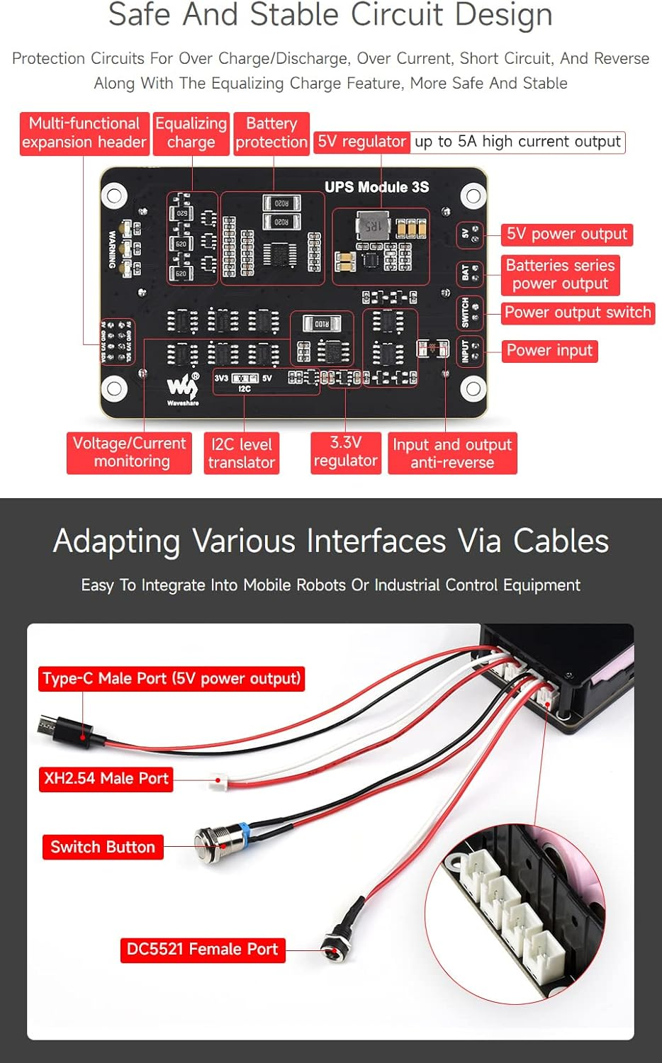 Waveshare Uninterruptible Power Supply (UPS) Module, Supports Charging and Power Output at the Same Time, 3S & 5V 5A Output, Compatible with Raspberry Pi Board image number 6