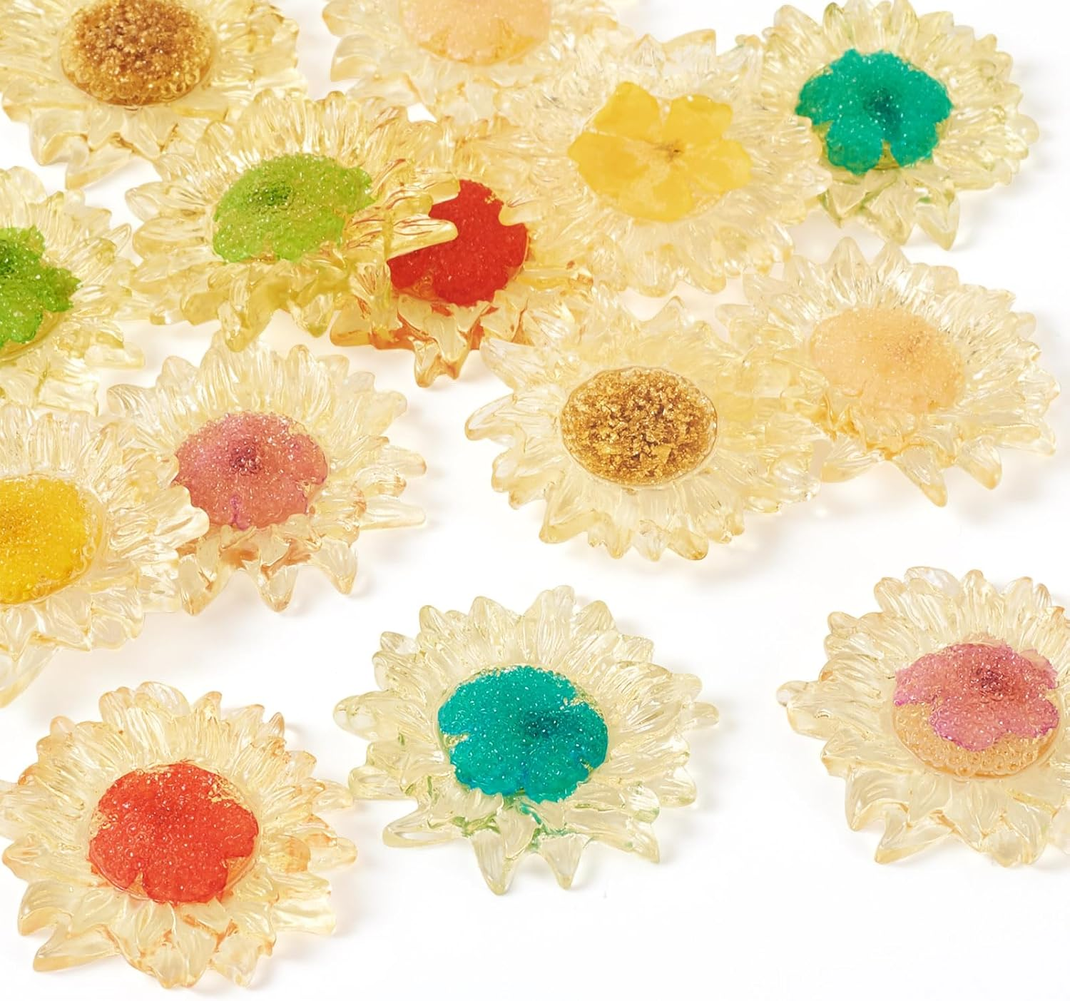 Crafans Sunflower Cabochons Resin Translucent Colorful Sunflower Daisy Cabochons Flat Flowers Embellishments for DIY Jewelry Making Scrapbooking 14Pcs - 7 Colors: Sunflower image number 5