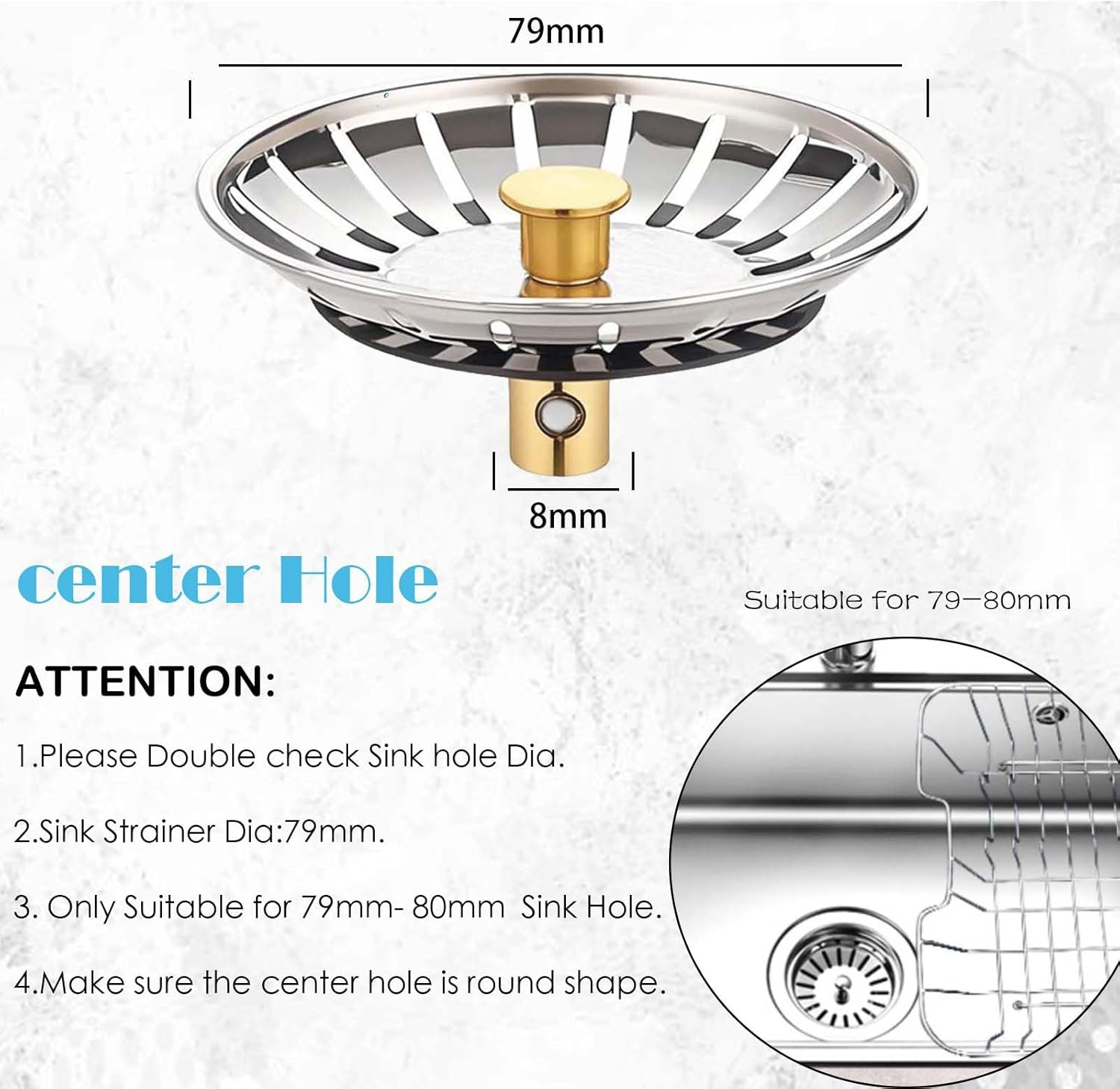 2 Pack Sink Strainer Plug, 79Mm 304 Stainless Steel Kitchen Sink Waste Plug Drain Stopper Basket Filter, Rust-Proof Strainer for Kitchen & Bathroom Sink Drainage