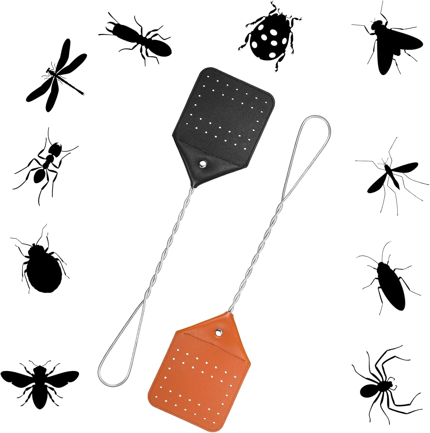 Zopeal 4 Pcs Sturdy Leather Fly Swatter 17 Inch Long Handle Manual Swat Heavy Duty Metal Handle Flyswatter Rustic Fly Swatter for Indoor Outdoor(Royal Blue, Black, Khaki, Dark Brown) image number 1