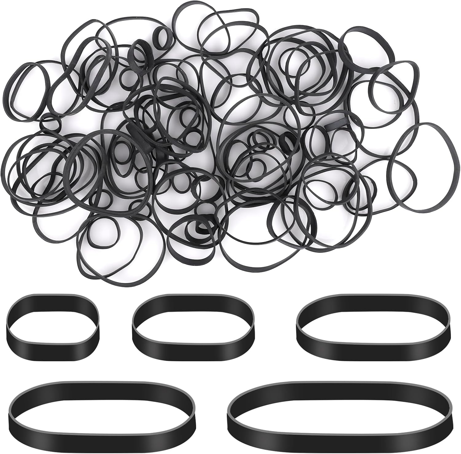 100Pcs Black Elastic Bands, 5 Sizes Thick and Durable Elastic Assorted Wide Elastic Band for Litter Folder Home School Office Supplies (8.5/6.5/5.5/3.5/2Cm)