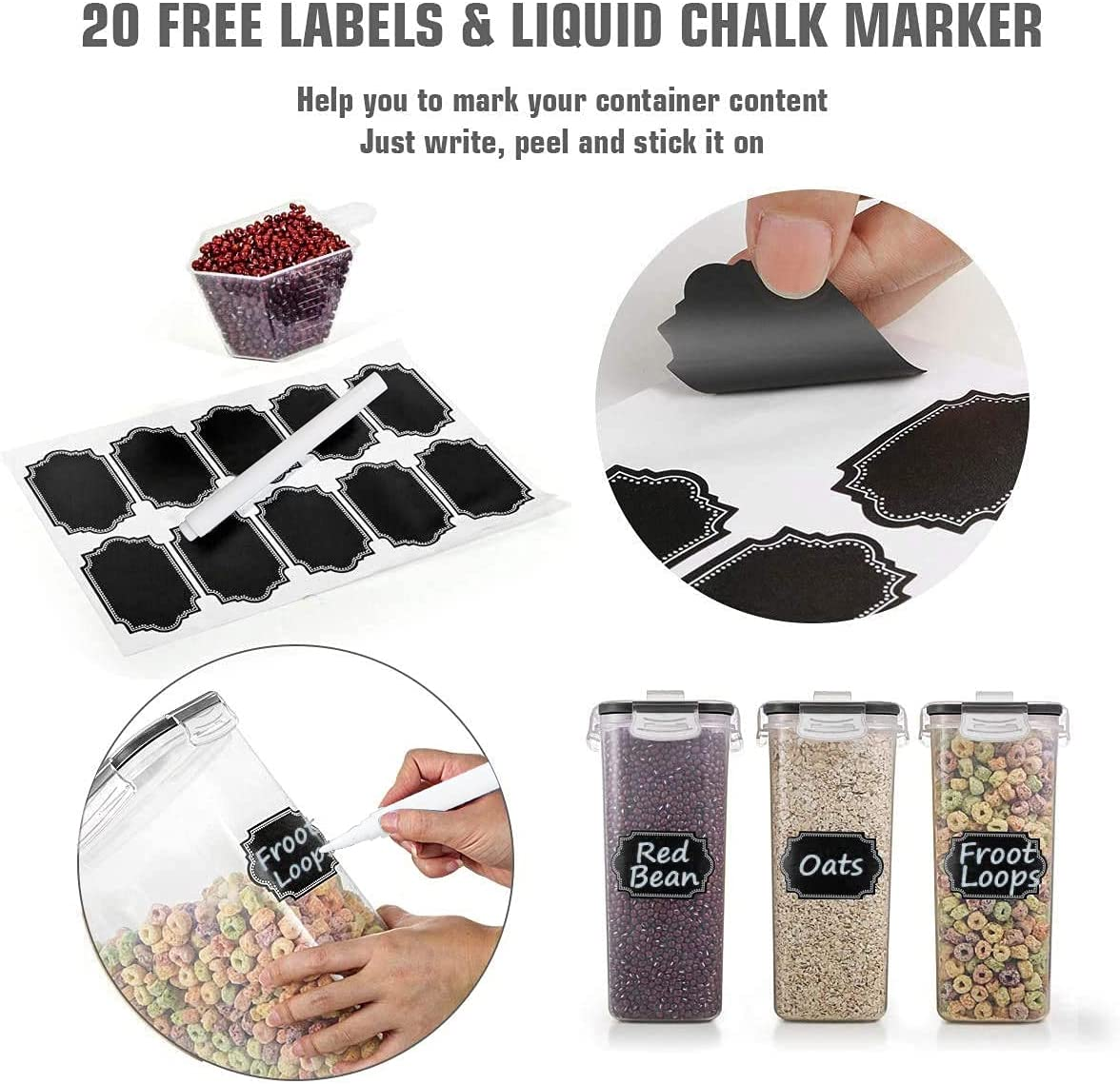 Wildone Cereal Container Set, Food Storage Containers [Set of 4] Large Airtight Storage Keeper 4L(135.2Oz), Leak-Proof & BPA Free, Great for Cereal, Flour, Sugar, Baking Supplies image number 5